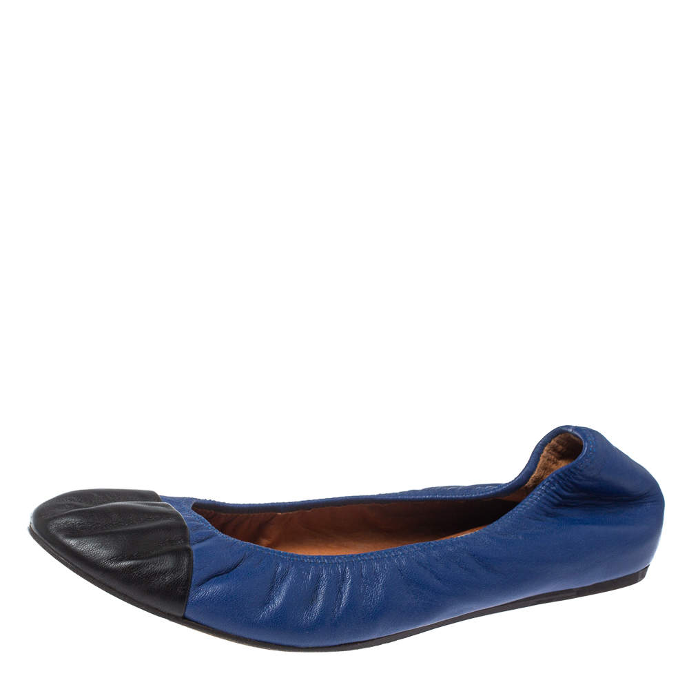 Pre Owned Lanvin Blue Leather Cap Toe Ballet Flats Size 39