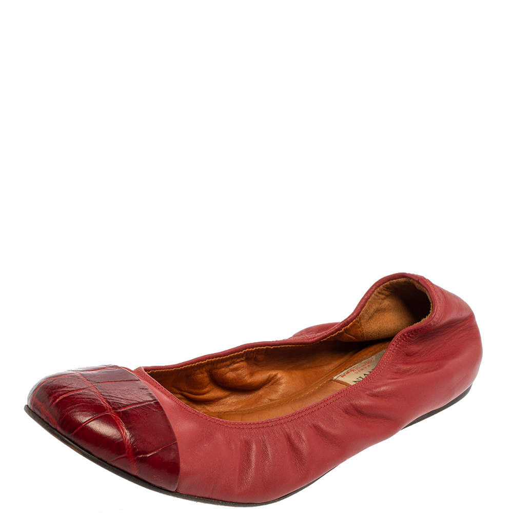 Pre Owned Lanvin Burnt Red Leather Ballet Flats Size 39.5