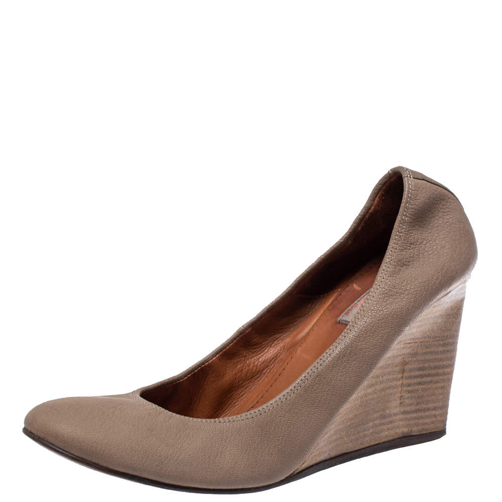 Pre Owned Lanvin Beige Leather Slip On Wedge Pumps Size 42