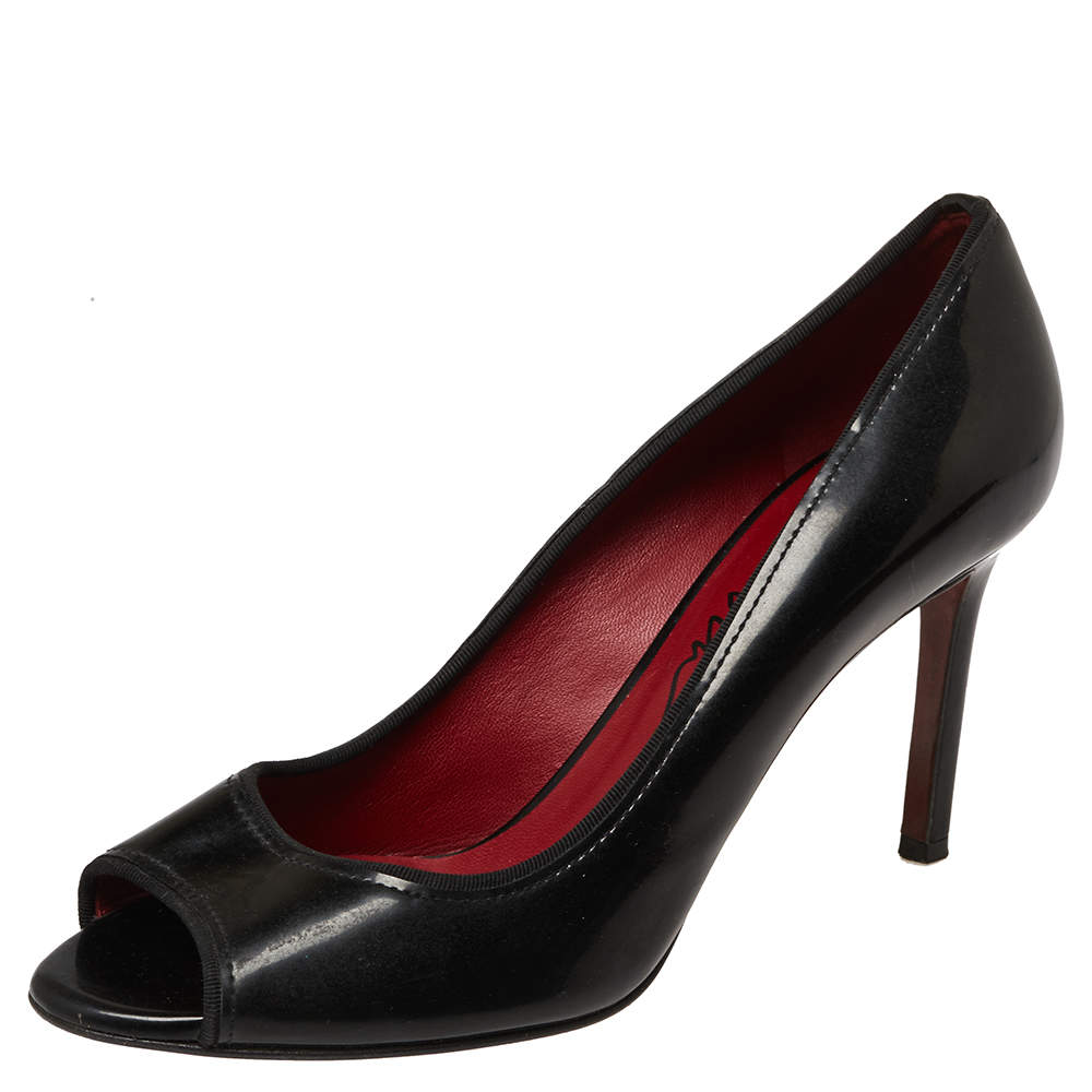 Pre Owned Lanvin Black Patent Leather Open Toe Pumps Size 39