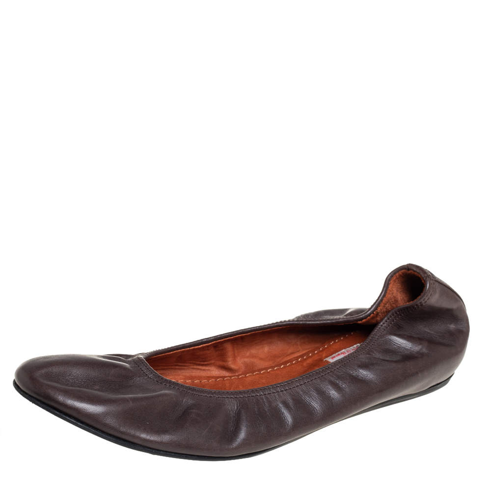Pre Owned Lanvin Brown Leather Ballet Flats Size 38.5