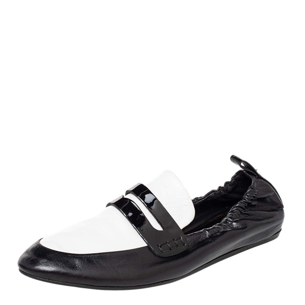 Lanvin Monochrome Leather Penny Scrunch Loafers Size 36