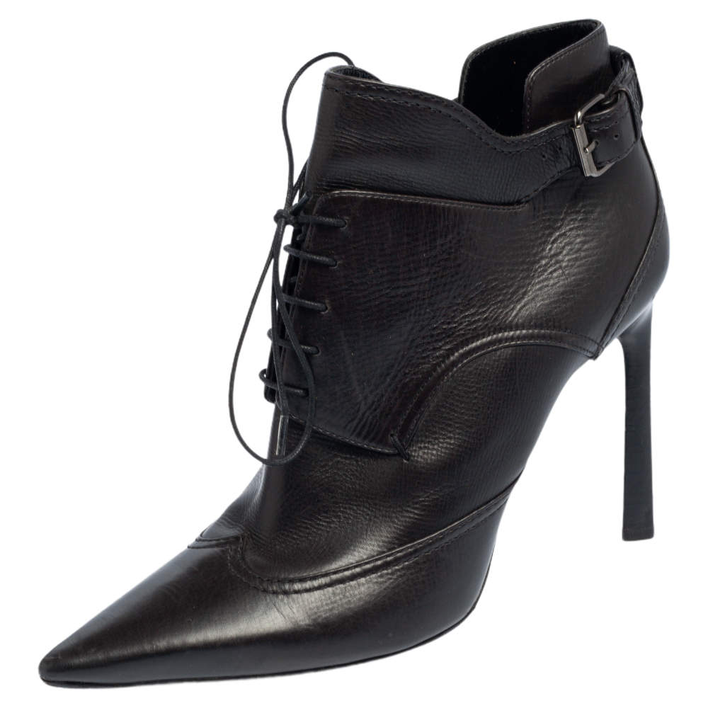 Pre Owned Lanvin Black Leather Pointed Toe Ankle Booties Size 39
