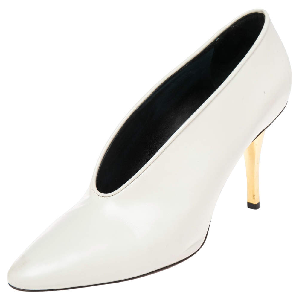 Pre Owned Lanvin White Leather V Neck Pumps Size 40
