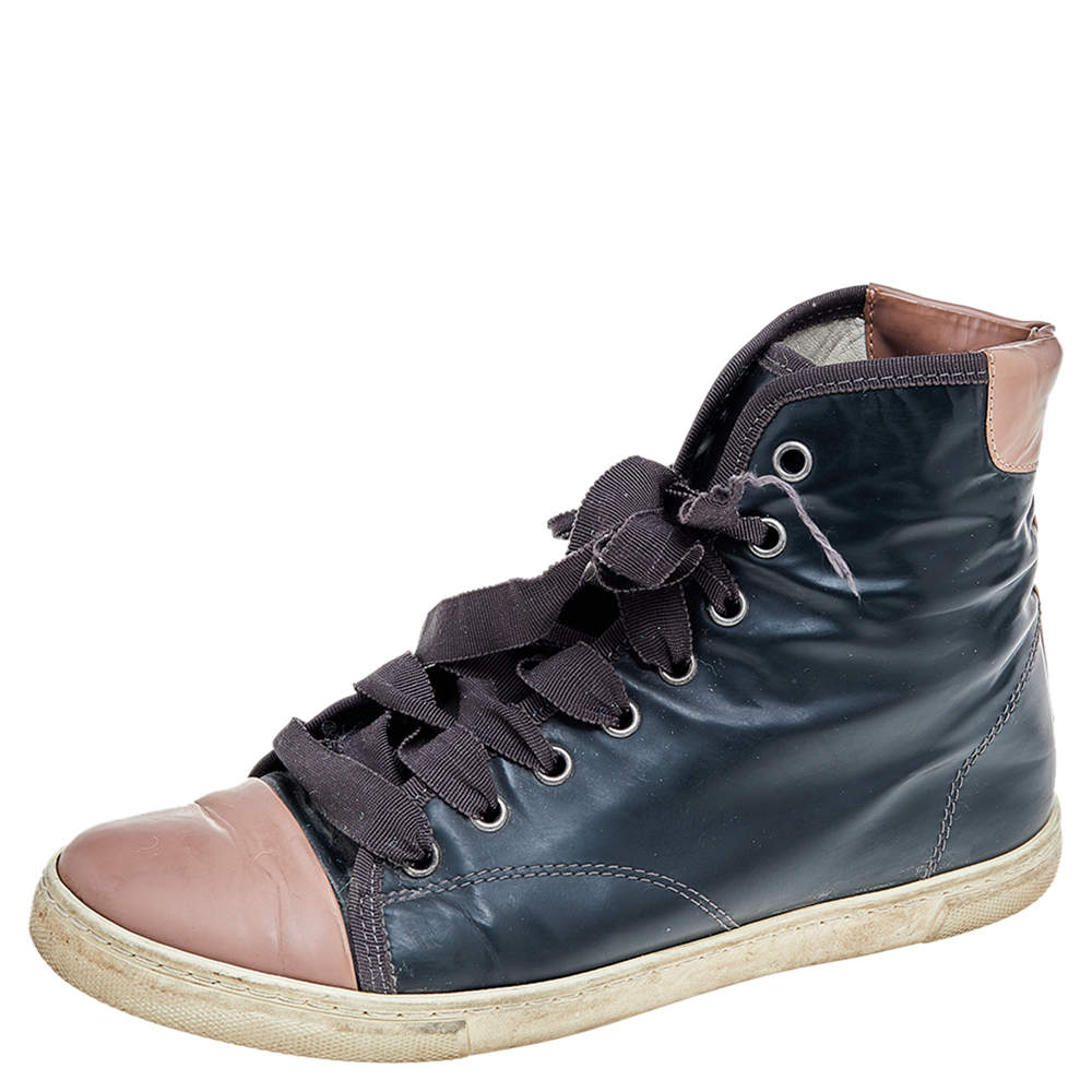 Pre Owned Lanvin Multicolour Leather High Ankle Length Sneakers Size 37