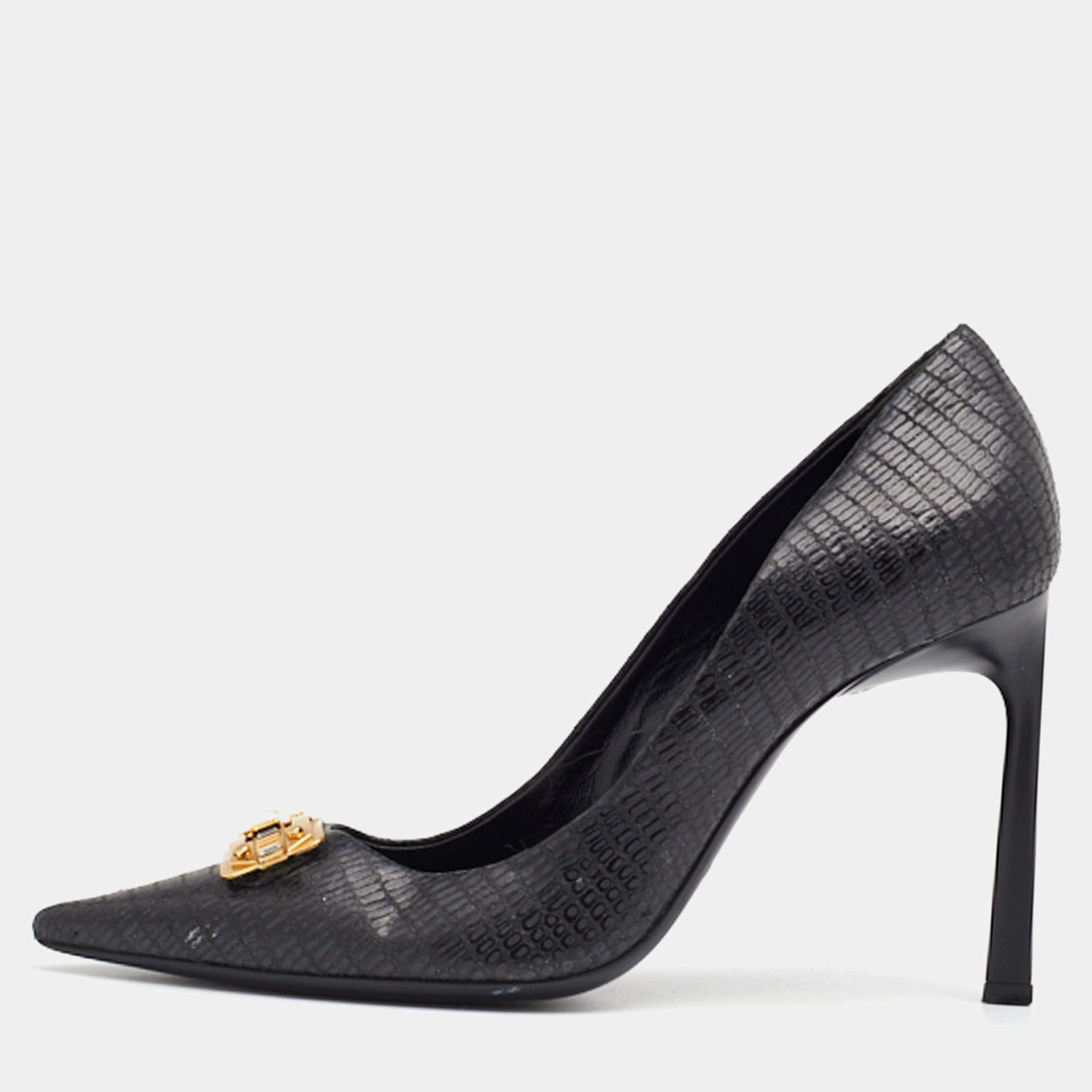 Pre Owned Lanvin Black Leather Embellished Pumps Size 38