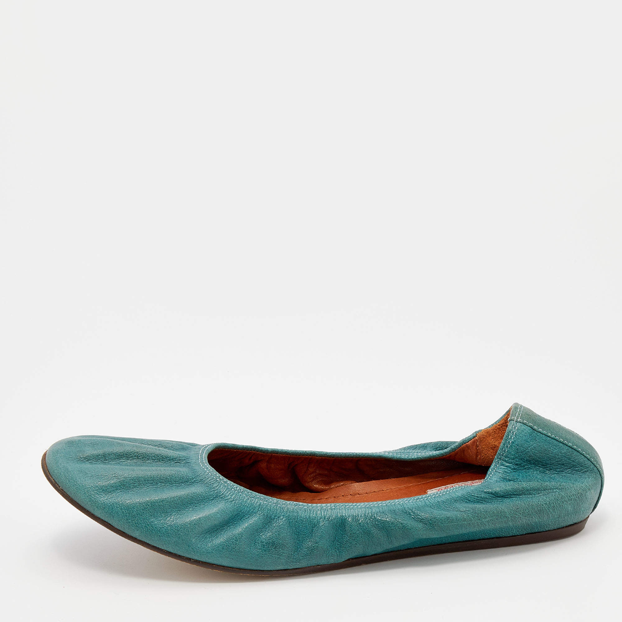 Pre Owned Lanvin Sea Green Leather Scrunch Ballet Flats Size 41