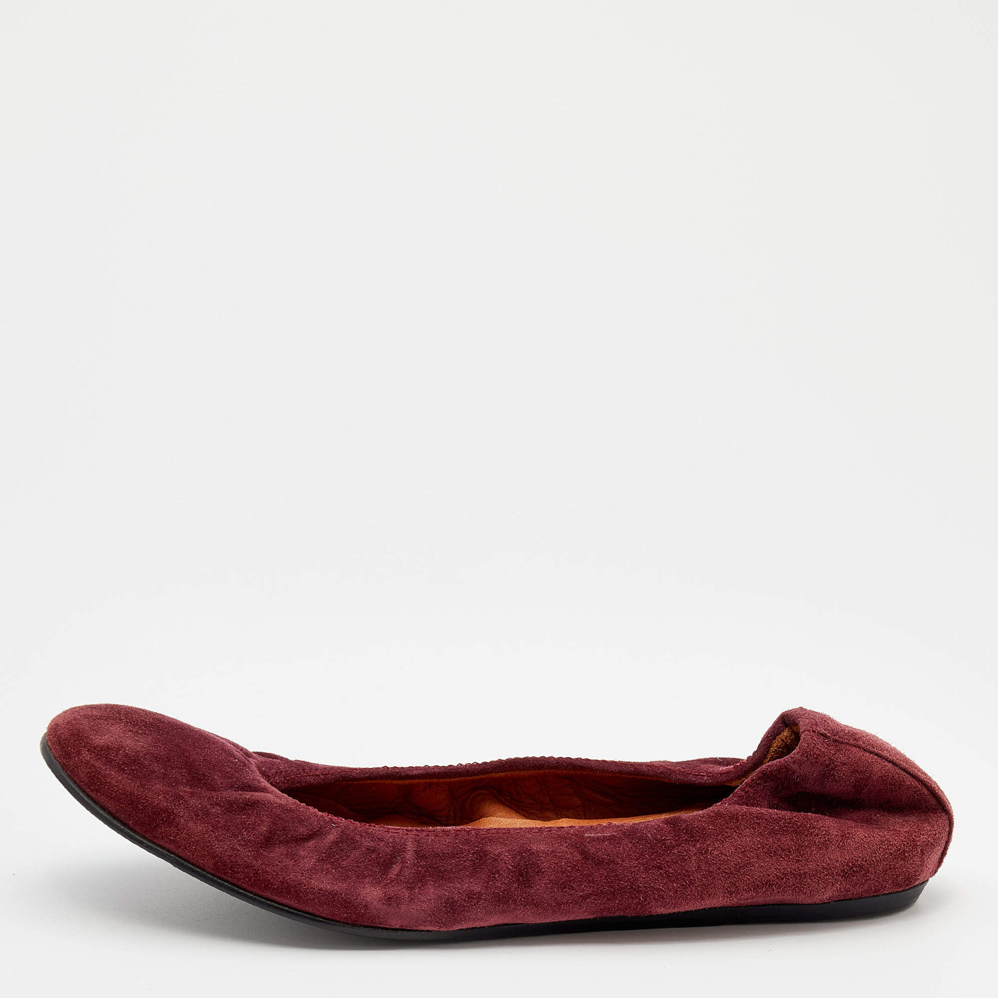 Pre Owned Lanvin Burgundy Suede Scrunch Ballet Flats Size 39