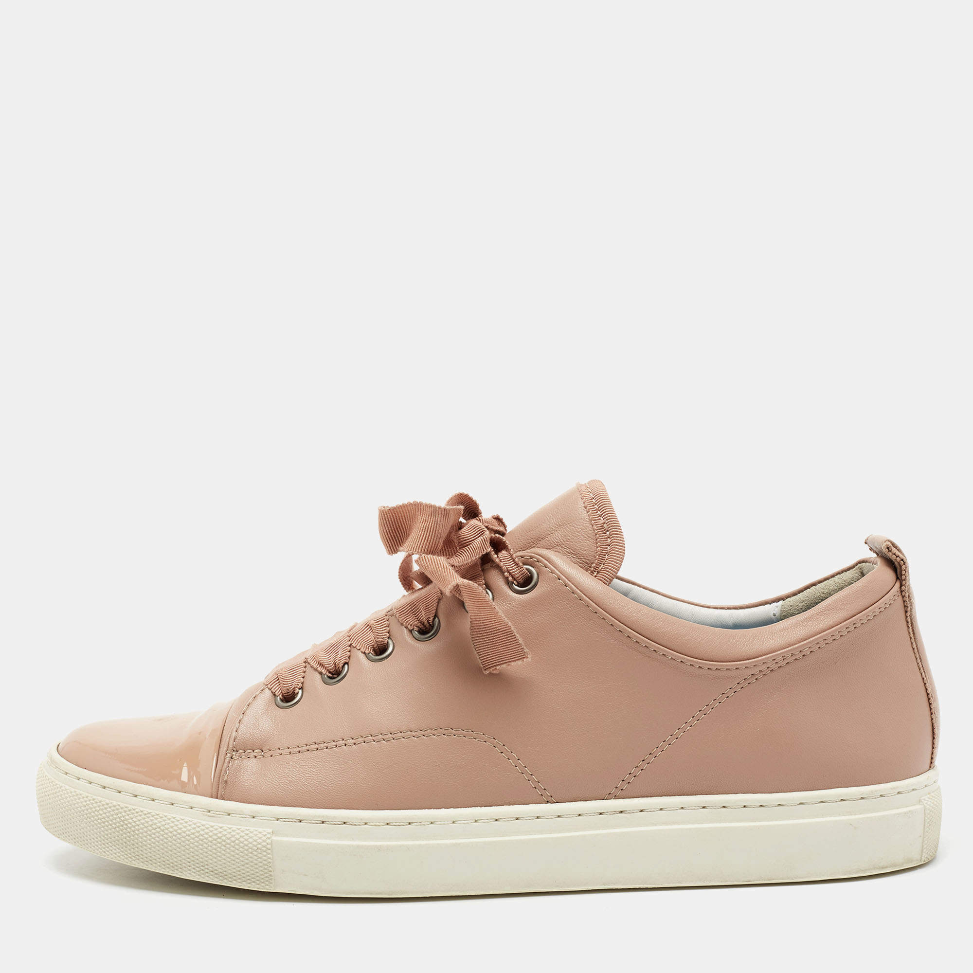 Lanvin Dusty Leather and Patent Cap Toe Low-Top Sneakers 40 Lanvin | TLC