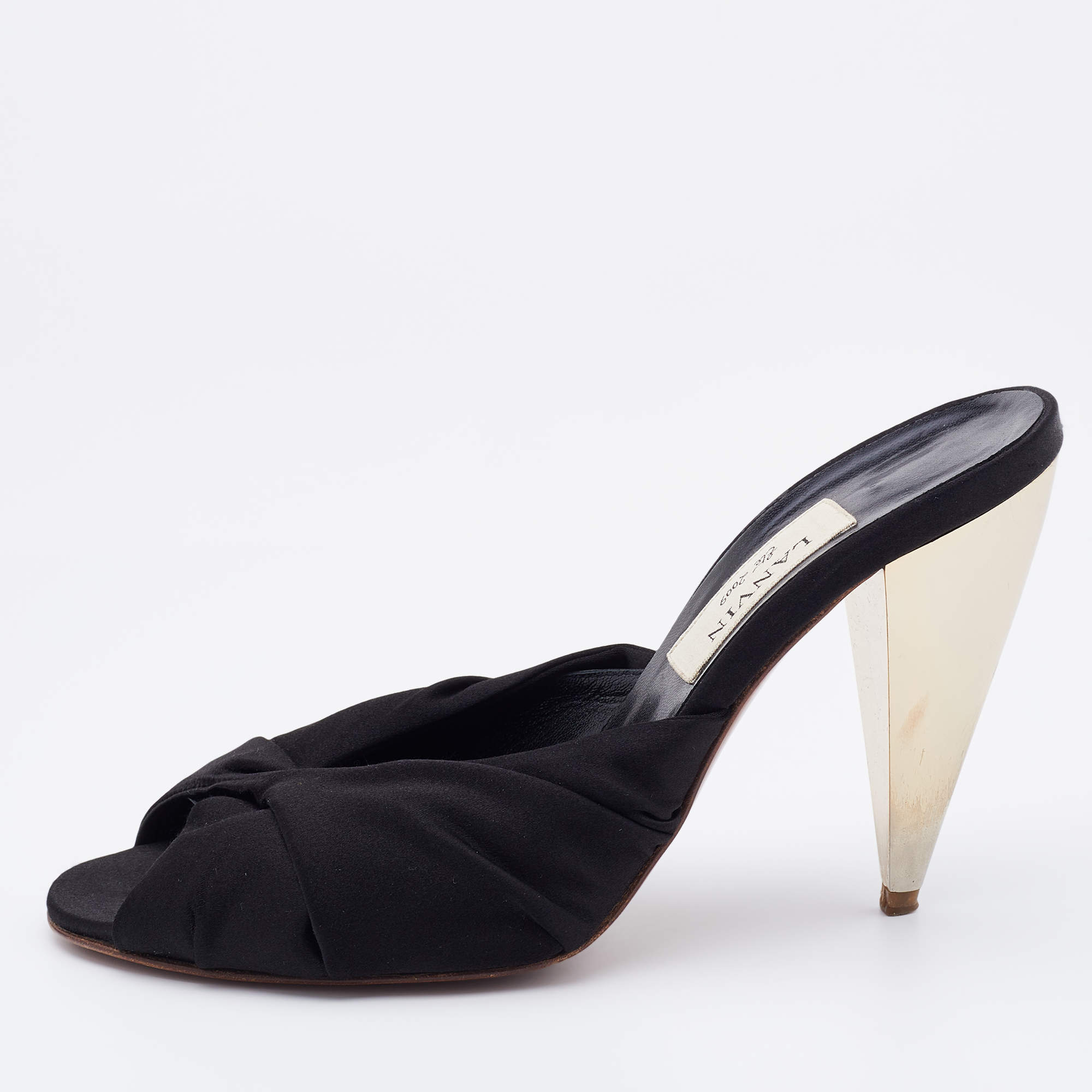 Pre Owned Lanvin Black Satin Pleated Open Toe Mules Size 40