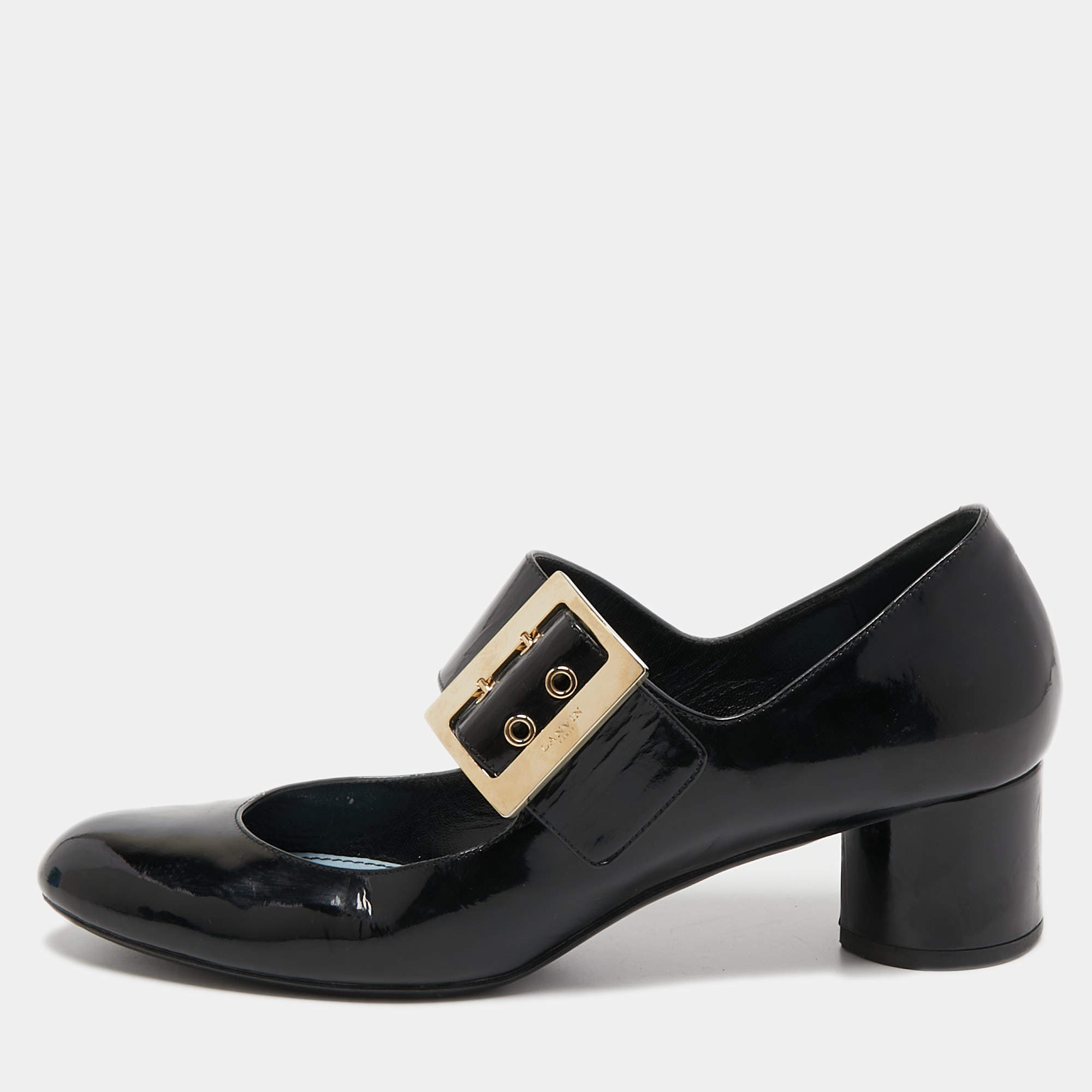 Pre Owned Lanvin Black Patent Leather Mary Jane Pumps Size 38
