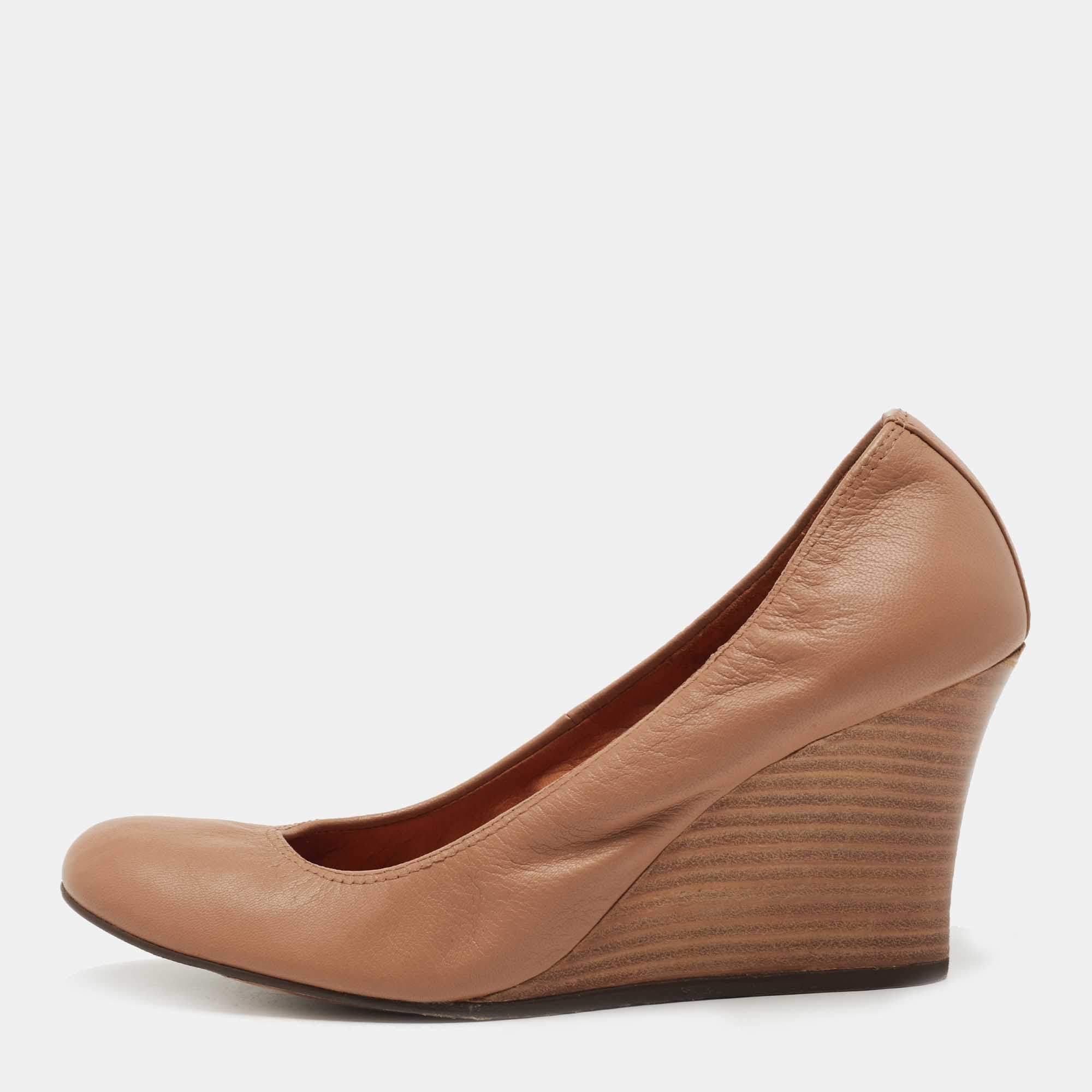 Pre Owned Lanvin Brown Leather Wedge Pumps Size 40
