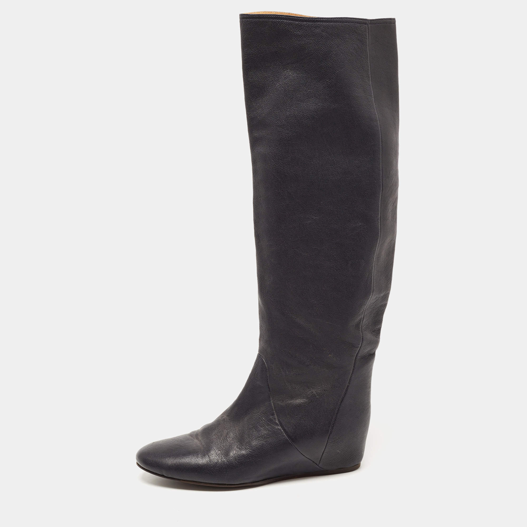 Pre Owned Lanvin Black Leather Knee Length Boots Size 39
