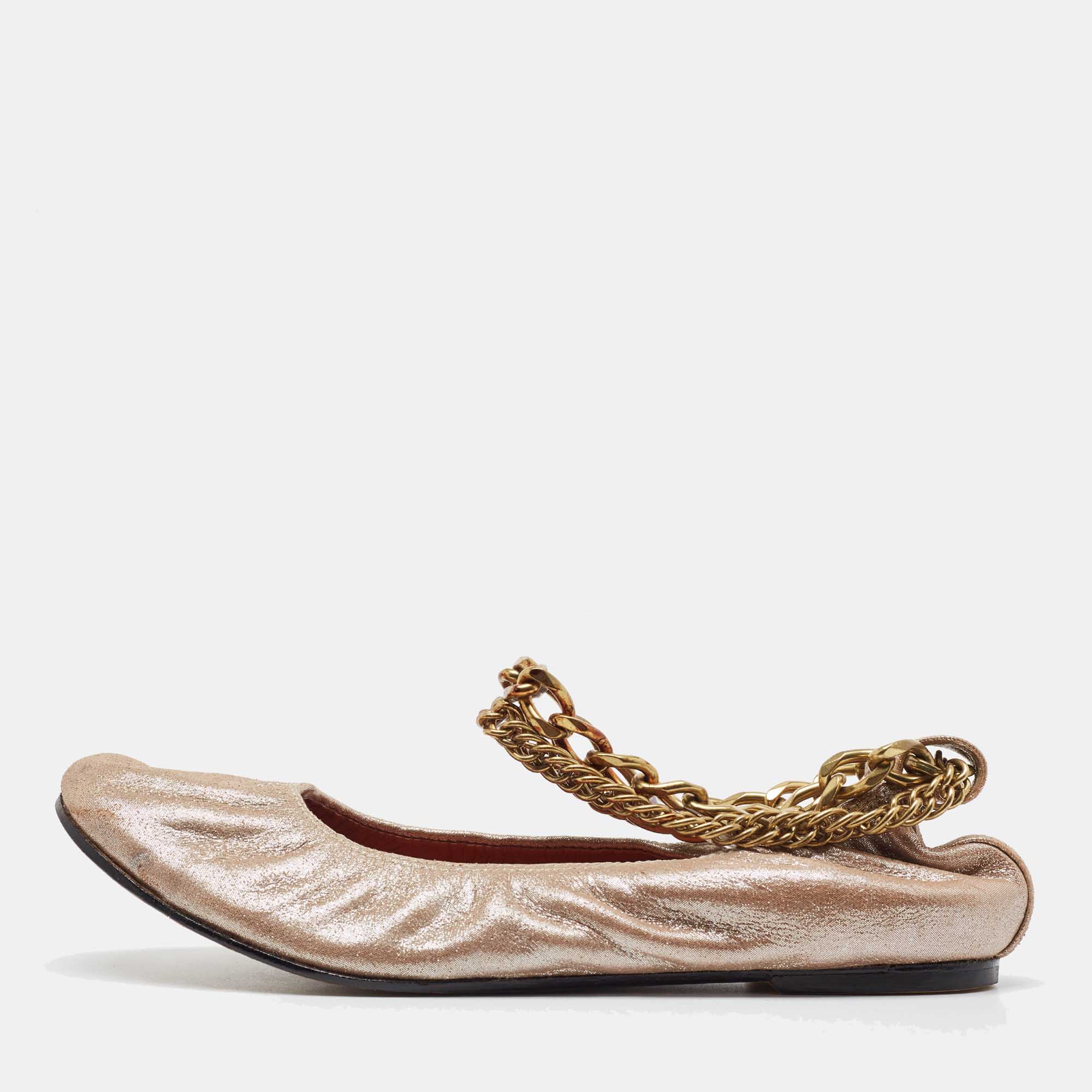 Pre Owned Lanvin Beige Suede Scrunch Ballet Flats Size 39