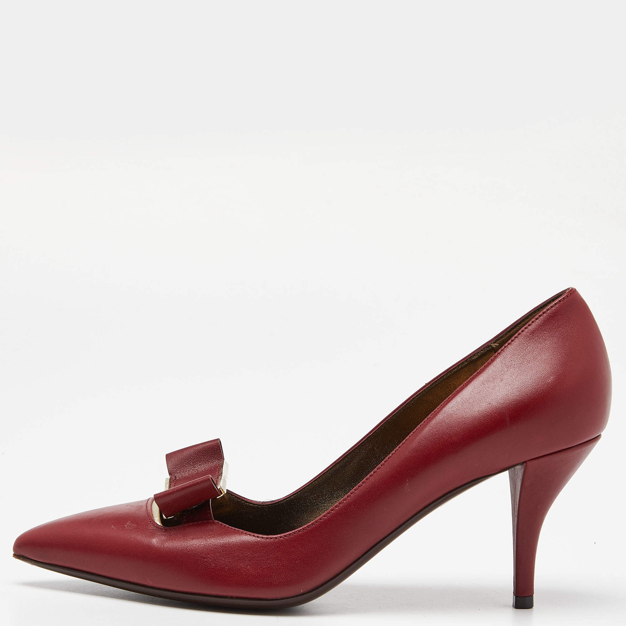 Pre Owned Lanvin Red Leather Bow Pointed Toe Pumps Size 39