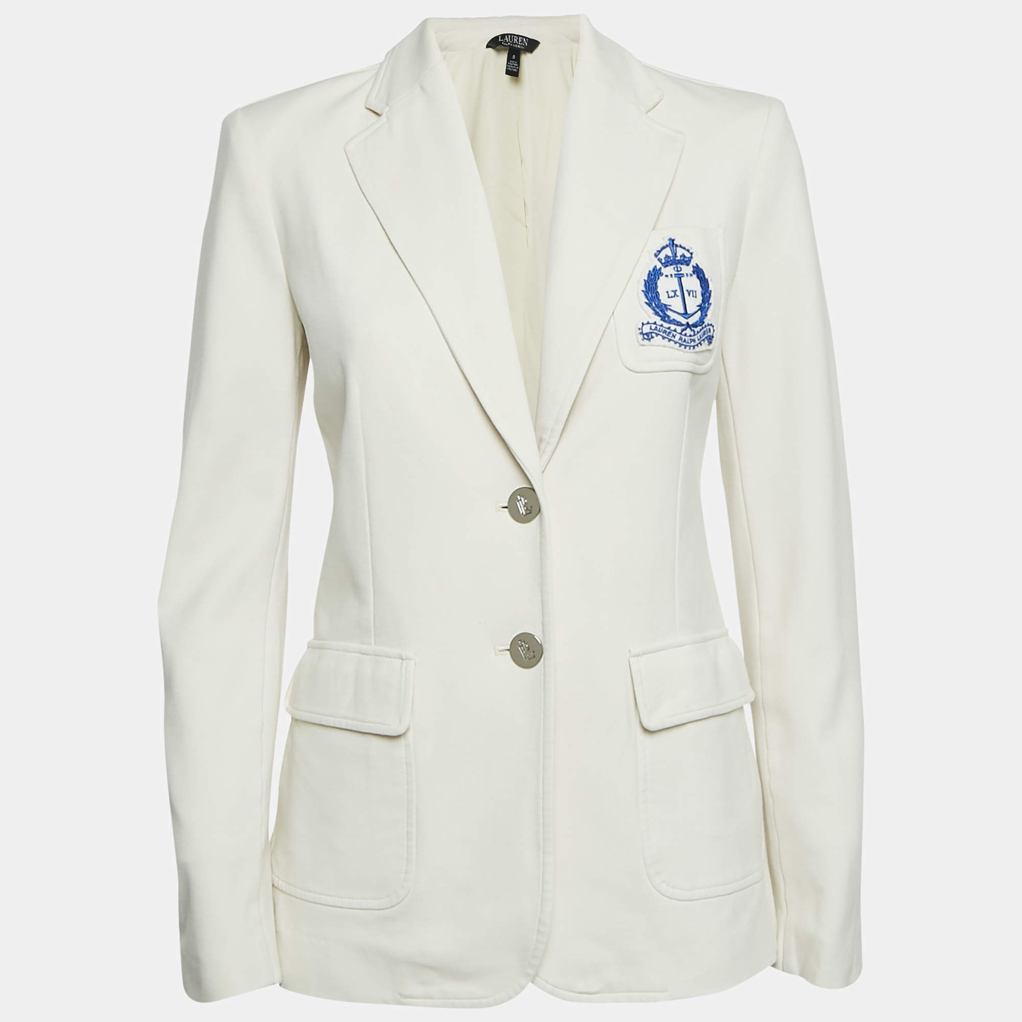 Lauren Ralph Lauren Off White Jersey Badge Applique Jacket XS 