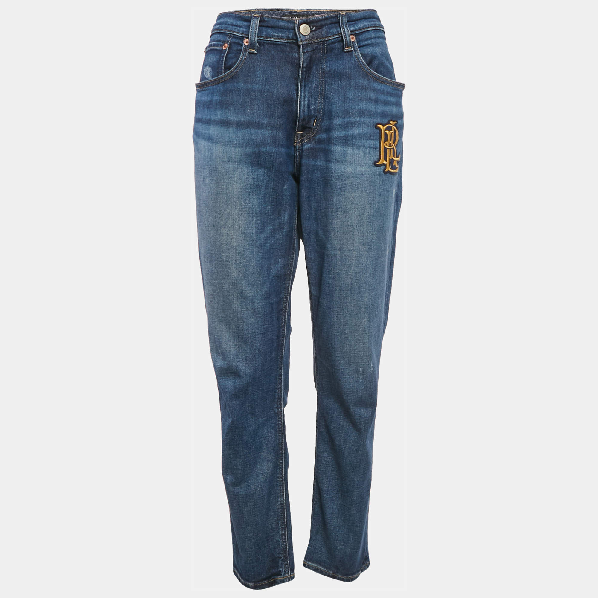 Pre Owned Lauren Ralph Lauren Blue Logo Embroidery Denim Jeans M Waist 33"