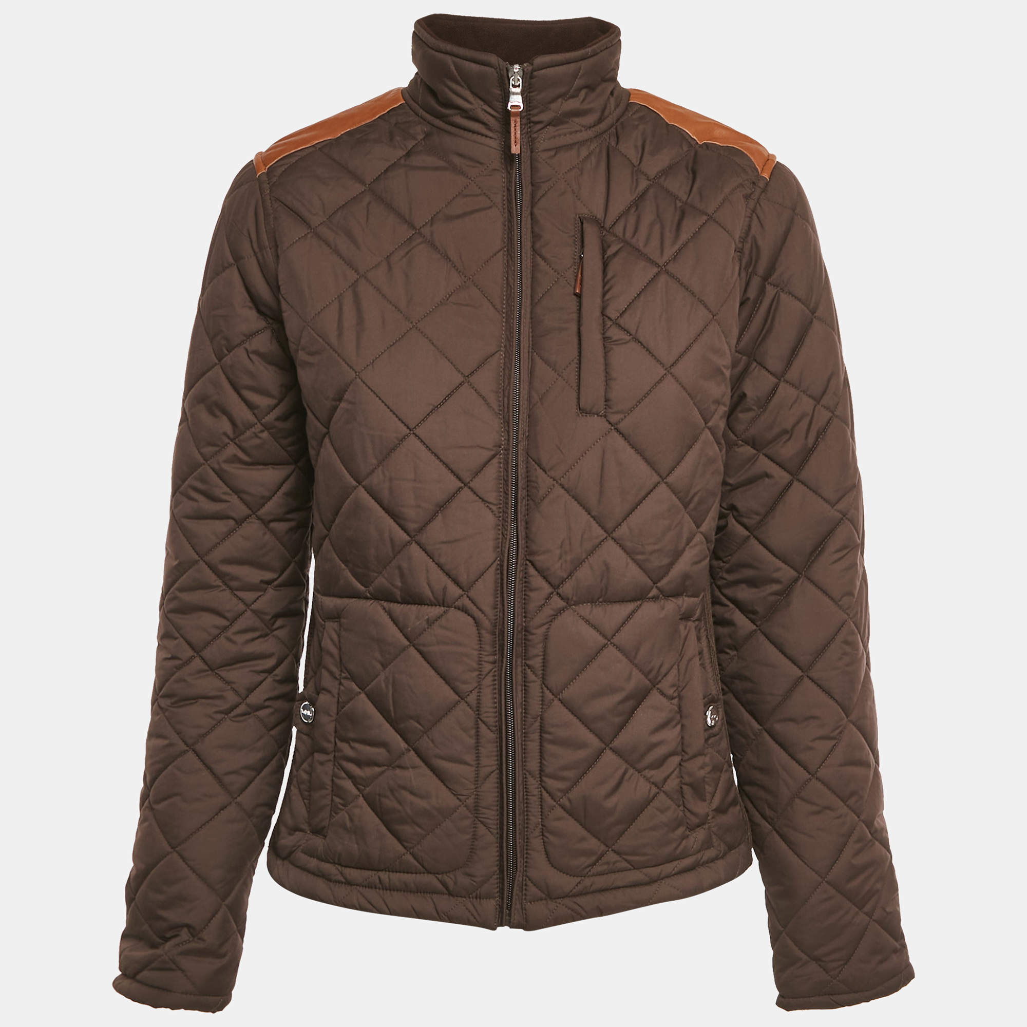 Pre Owned Lauren Ralph Lauren Brown Synthetic Quilted Jacket XS