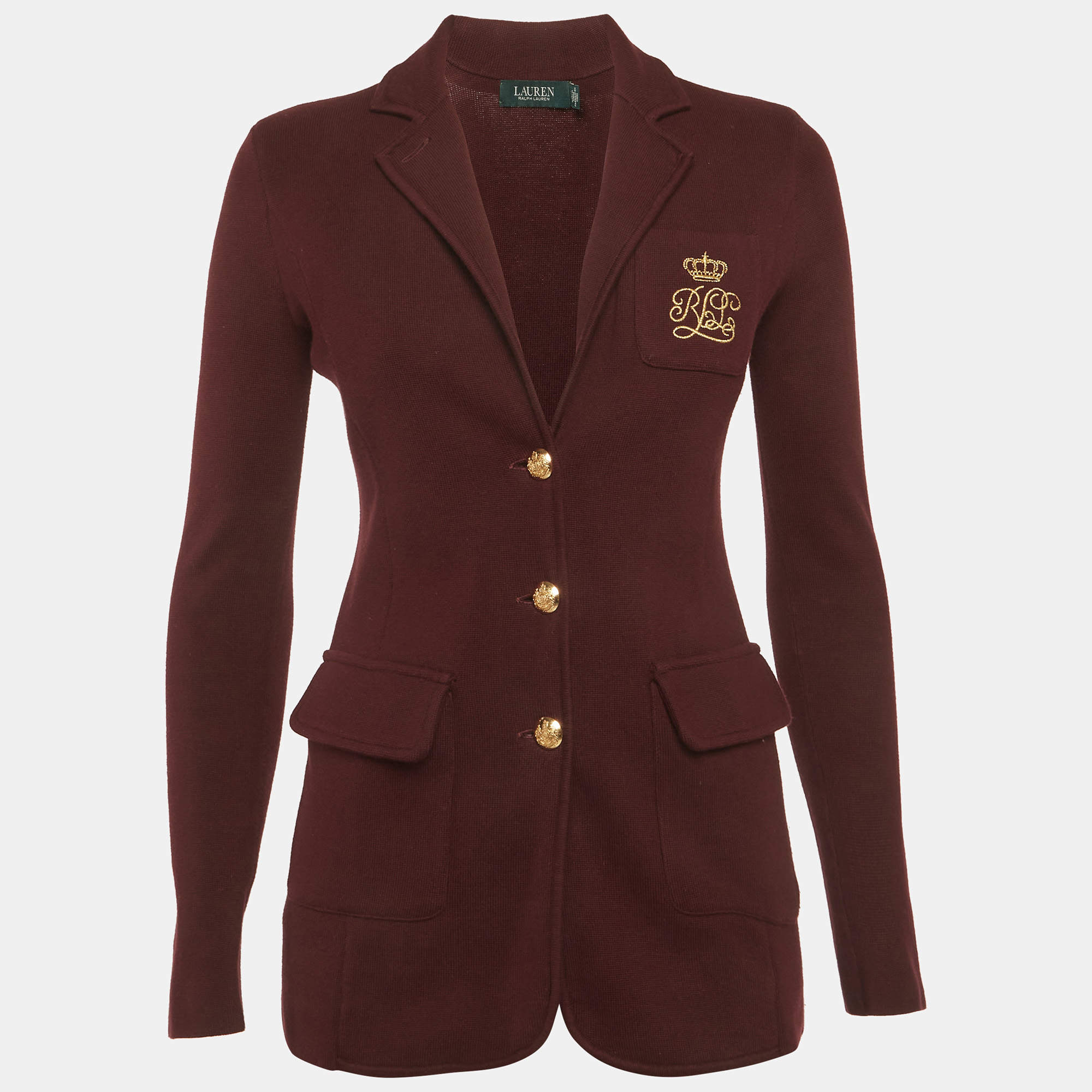 مملوكة مسبقًا Lauren Ralph Lauren Burgundy Embroidered Knit Blazer XS