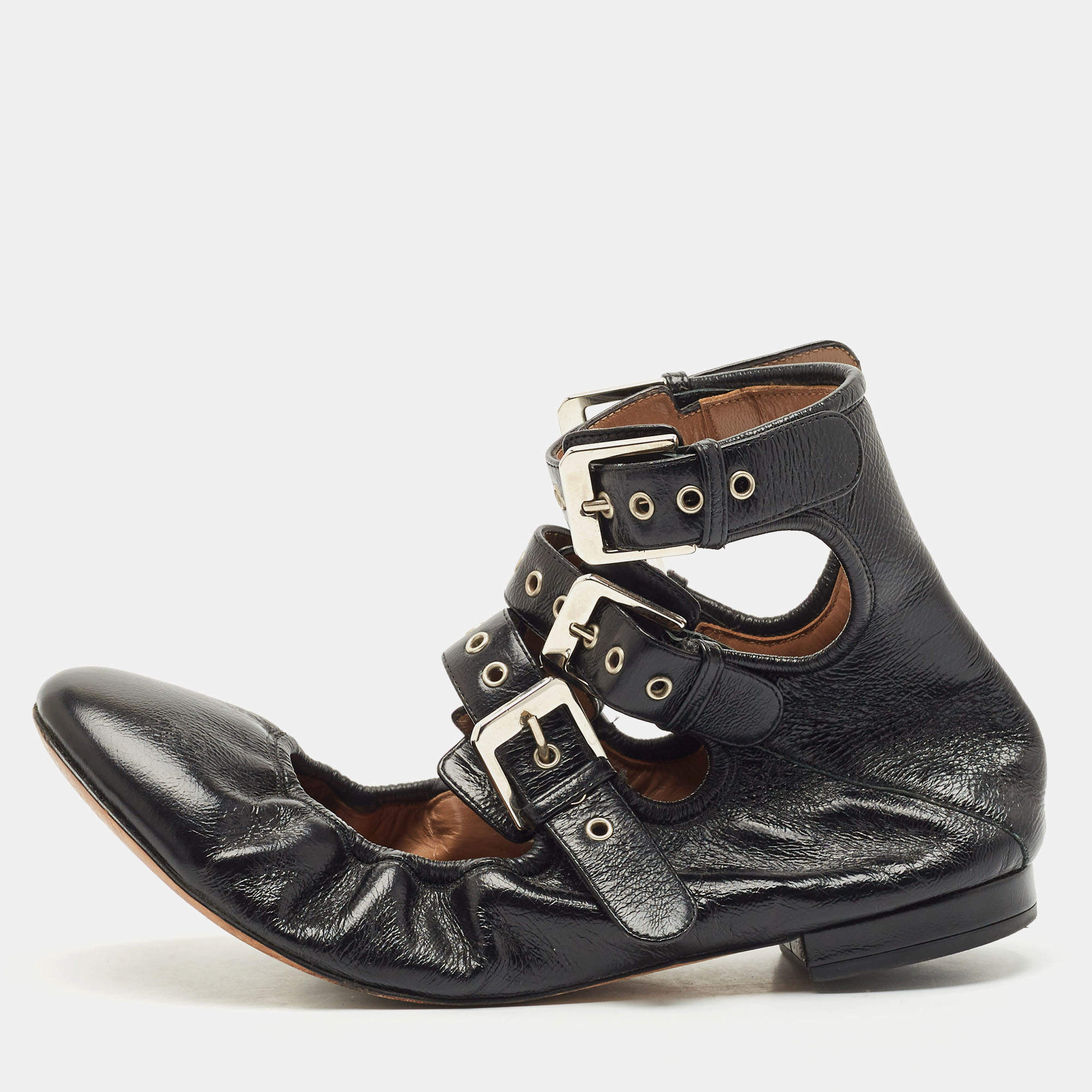 Pre Owned Laurence Dacade Black Leather Buckle Details Ballet Flat Size 37