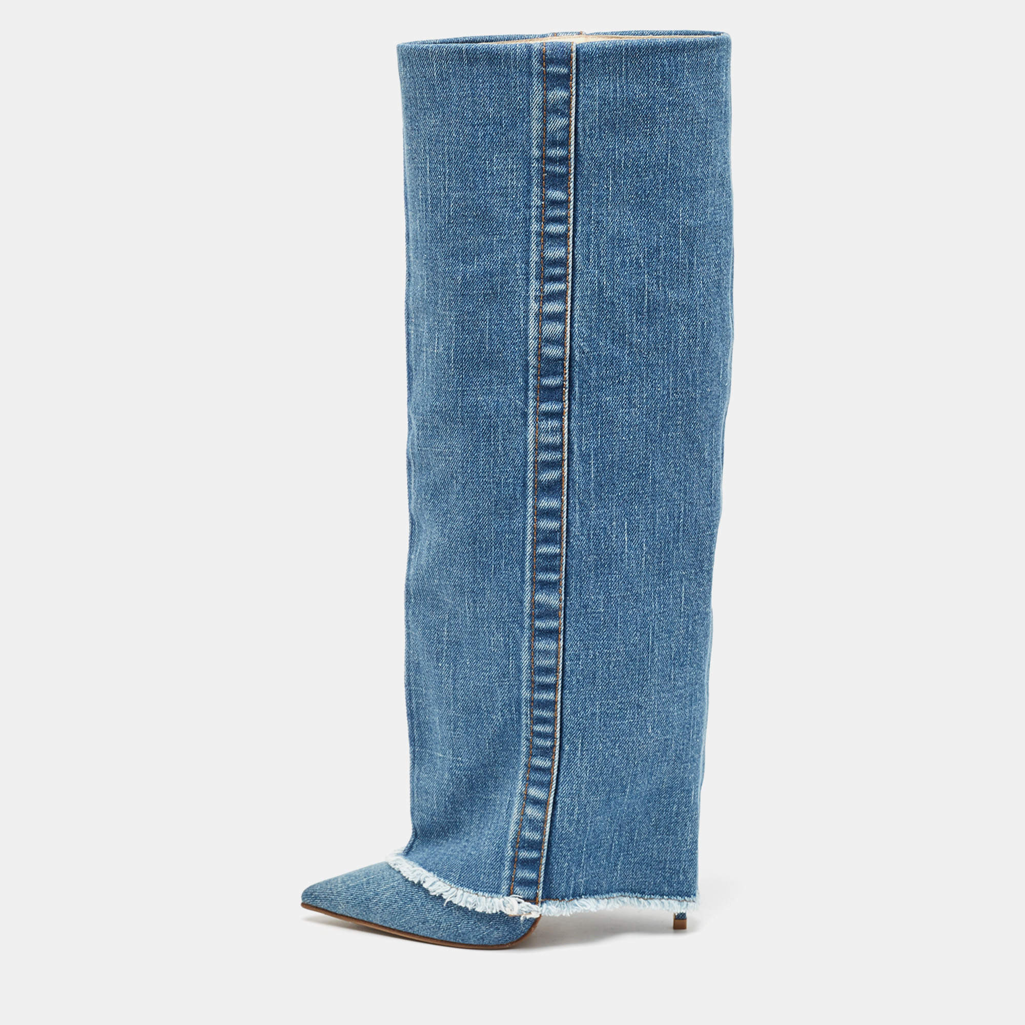Pre Owned Le Silla Blue Denim Andy Knee Length Boots Size 37