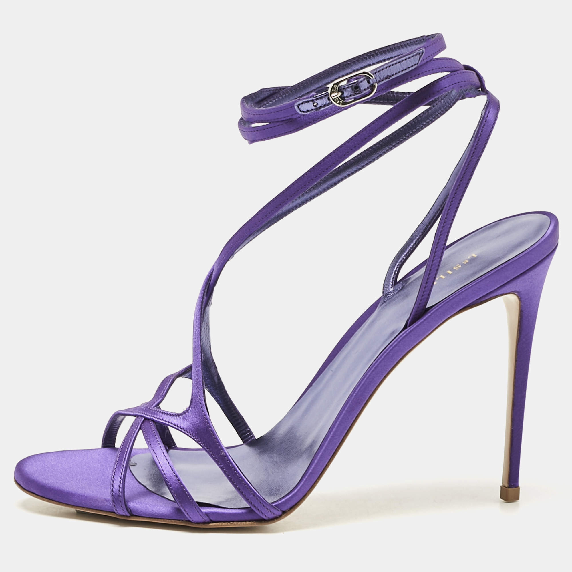 Pre Owned Le Silla Purple Satin Ankle Strap Sandals Size 40.5