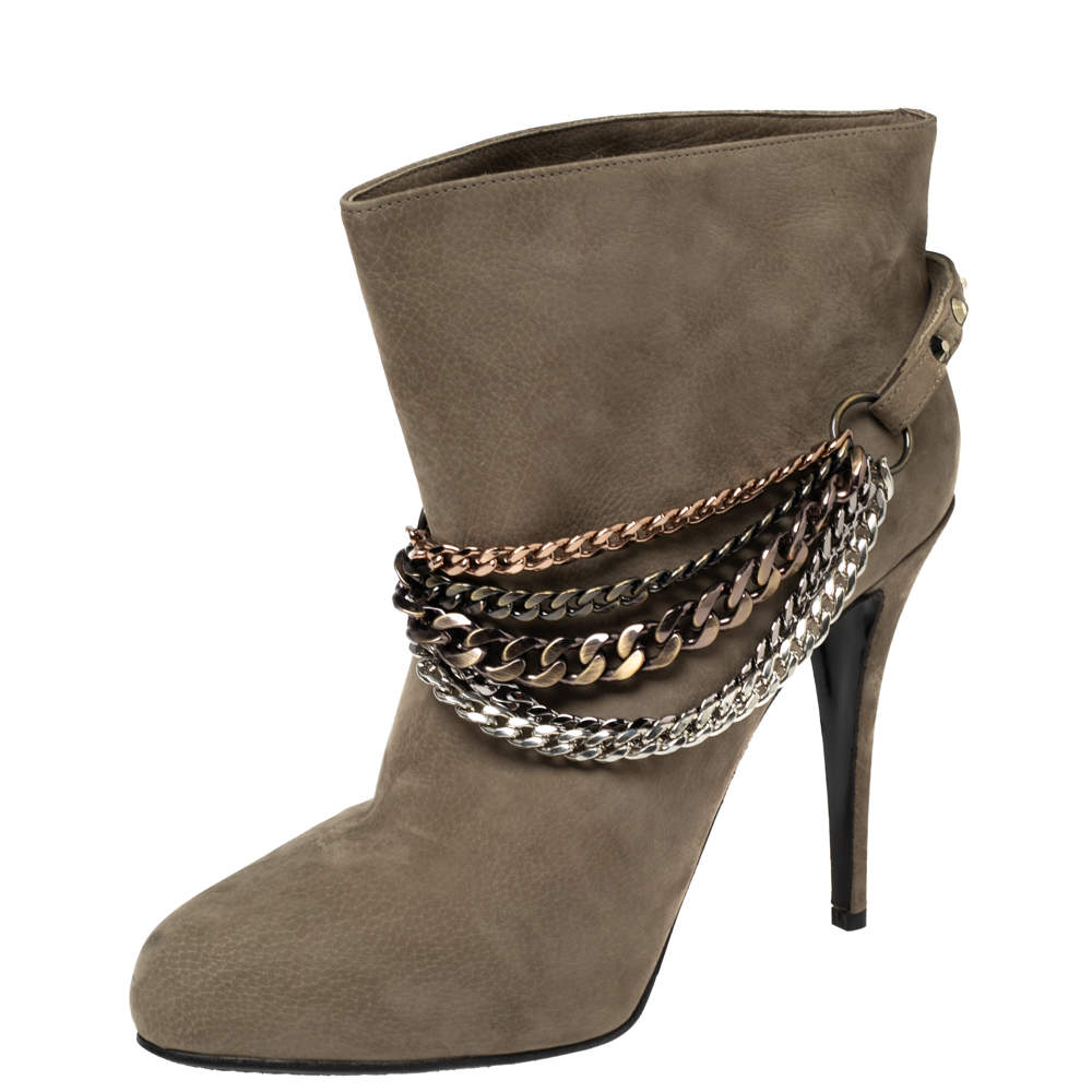 Pre Owned Le Silla Grey Nubuck Leather Ankle Boots Size 40