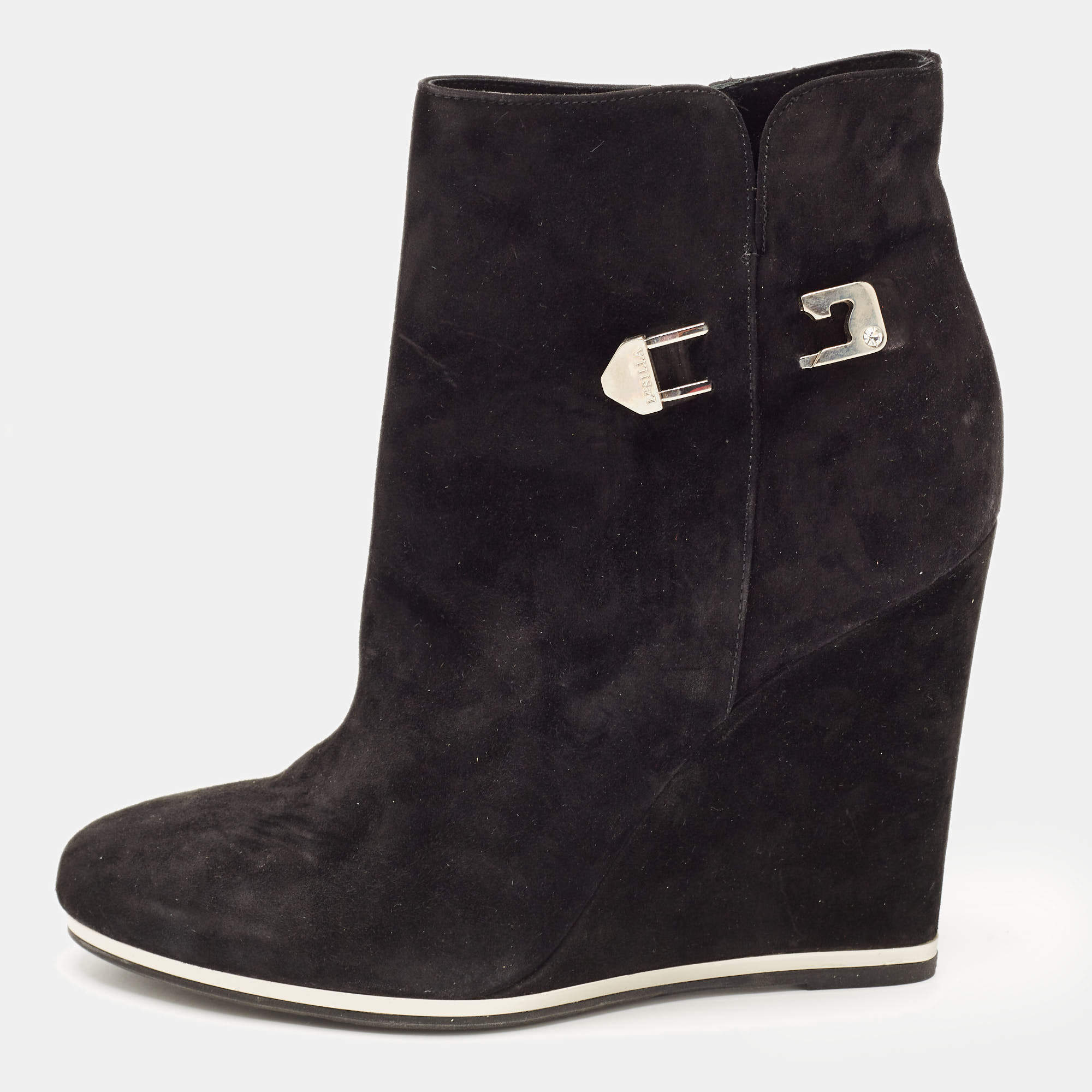 Le Silla Black Suede Wedge Ankle Boots Size 40