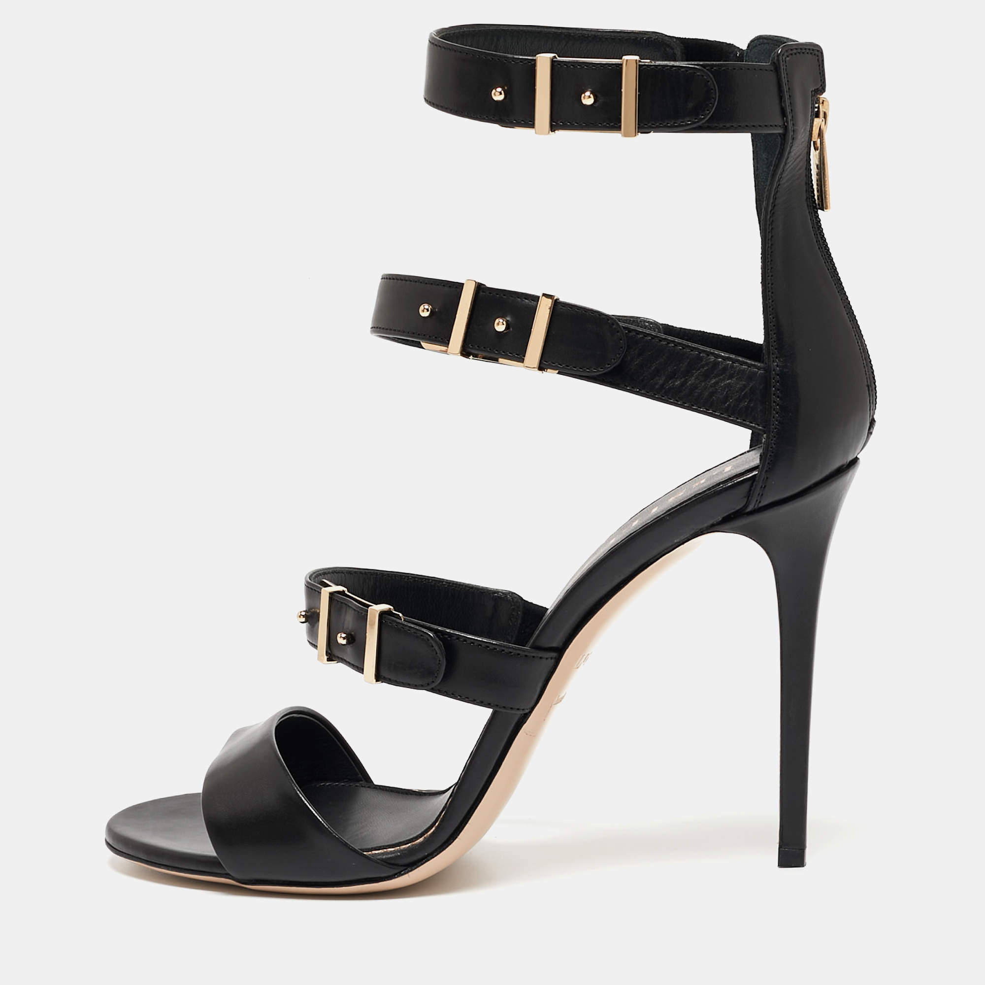 Le Silla Black Leather Minerva Strappy Sandals Size 40