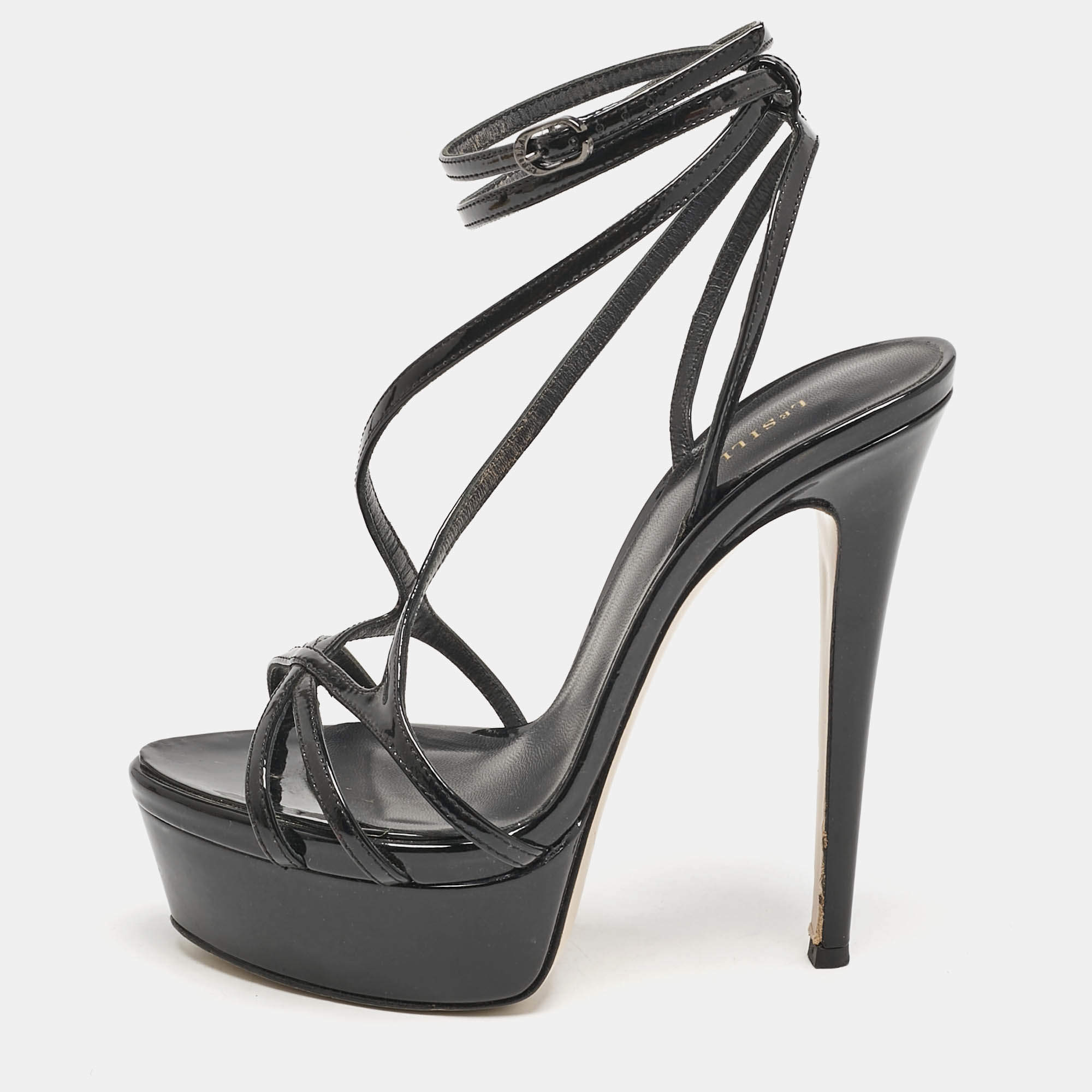 Pre Owned Le Silla Black Patent Leather Belen Ankle Strap Sandals Size 36