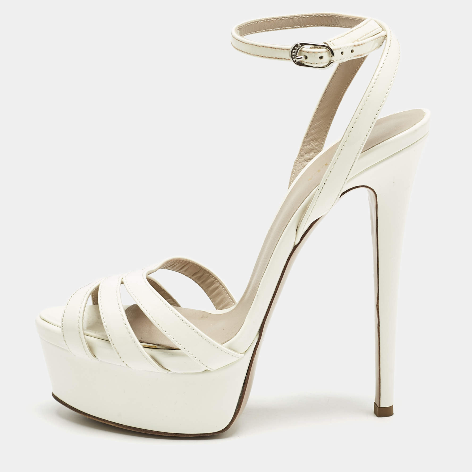 Pre Owned Le Silla Cream Patent Leather Ankle Strap Sandals Size 36