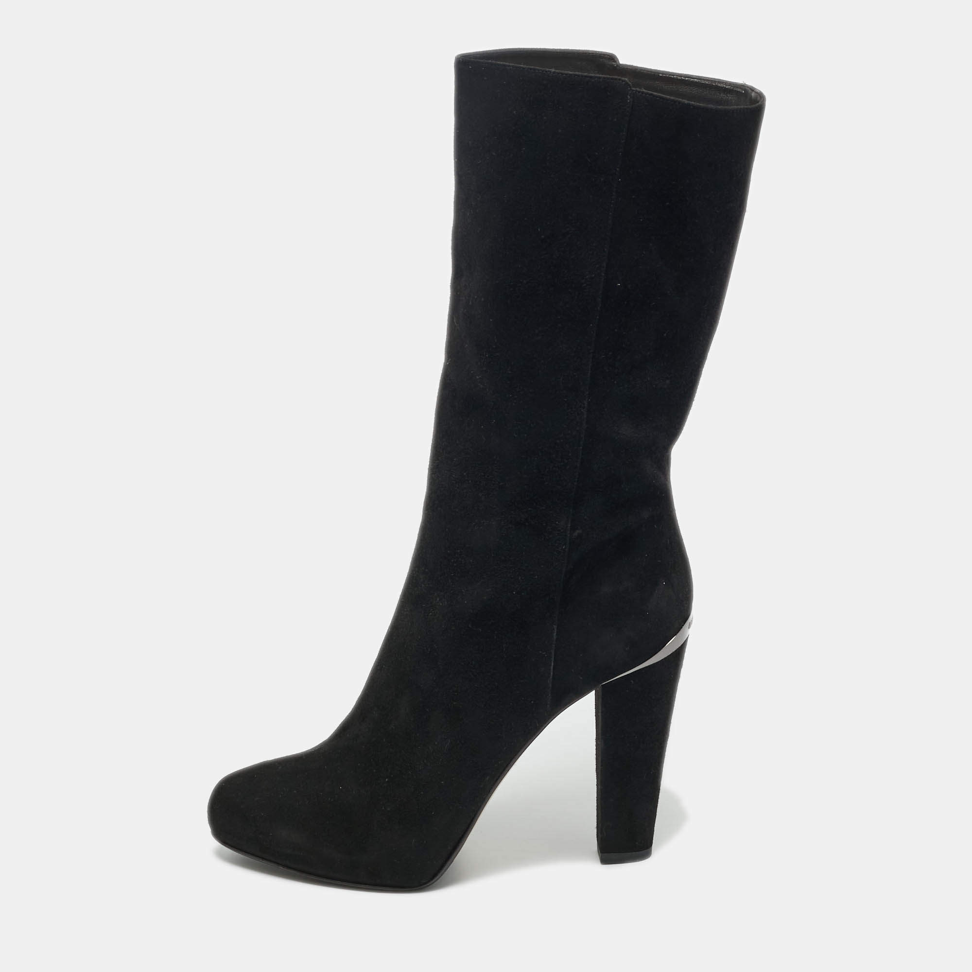 Pre Owned Le Silla Black Suede Zip Up Mid Calf Boots Size 41