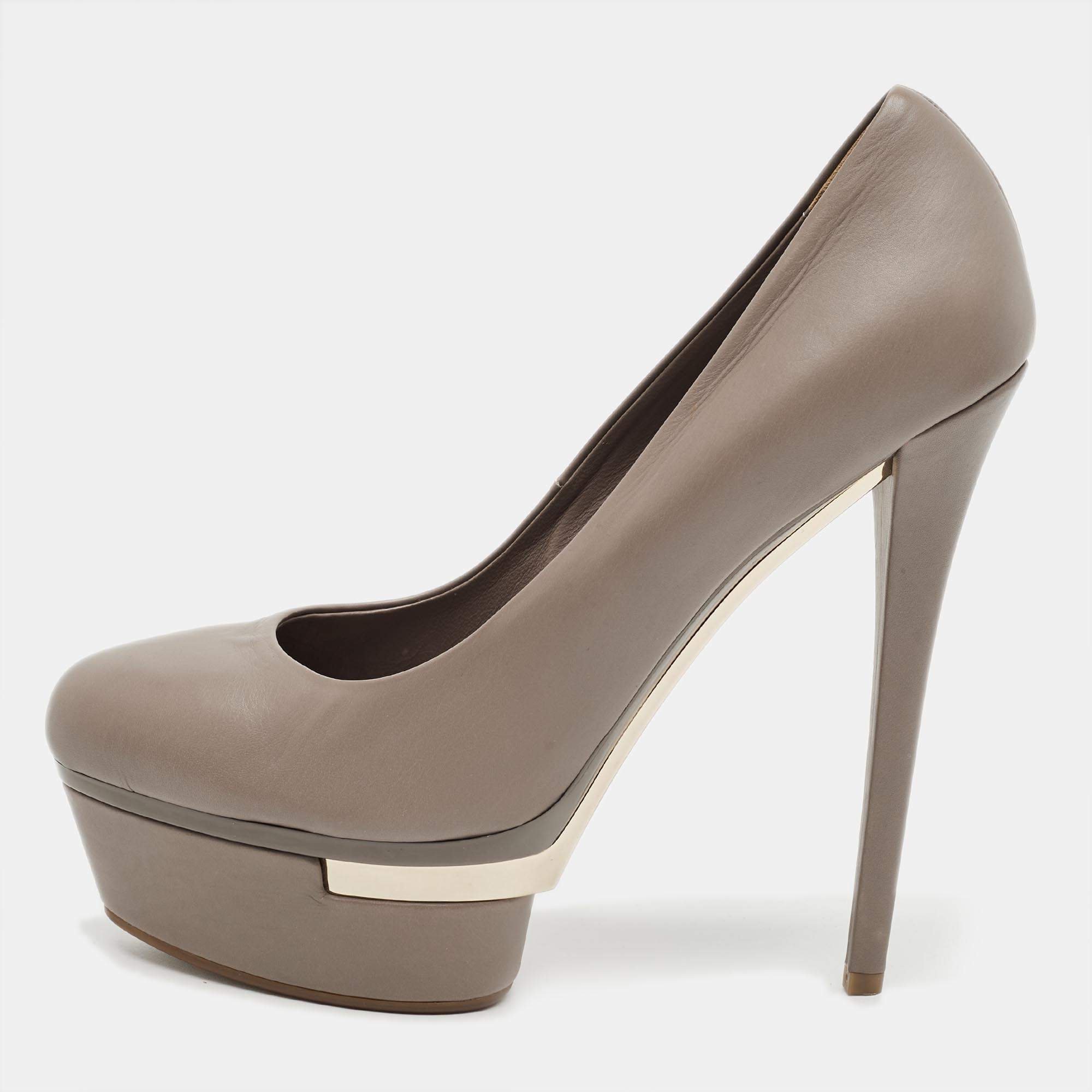Pre Owned Le Silla Grey Leather Round Toe Platform Pumps Size 40