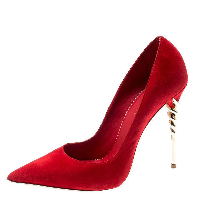 Pre Owned Le Silla Red Suede Pointed Toe Spiral Heel Pumps Size 38