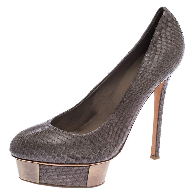 Le Silla Grey Python Metal Platform Pumps Size 39