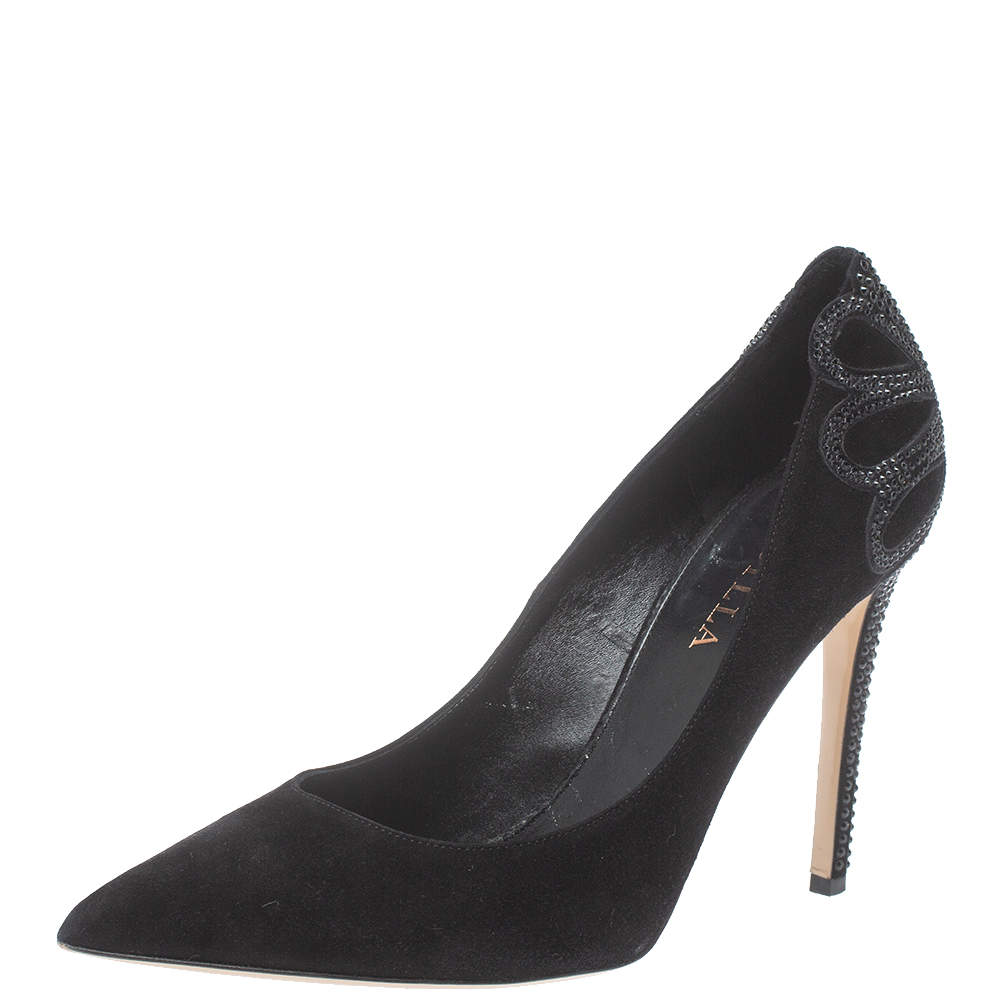 Pre Owned Le Silla Black Suede Embellished Pointed Toe Pumps Size 40.5