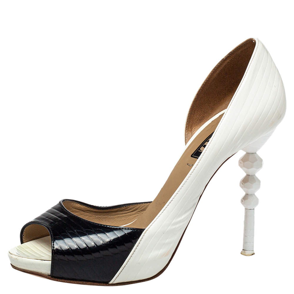 Le Silla Black/White Patent Leather D'orsay Peep Toe Pumps Size 36.5
