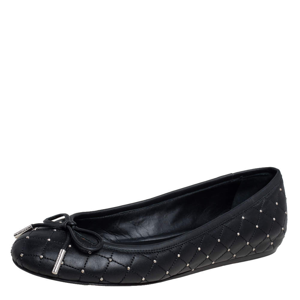 Pre Owned Le Silla Black Quilted Leather Studded Ballet Flats Size 36