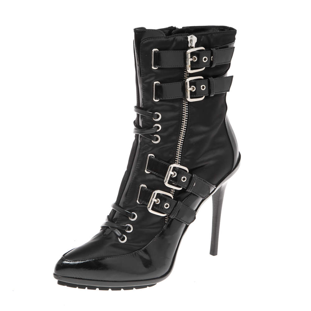 مملوكة مسبقًا Enio Silla For Le Silla Black Patent Leather And Nylon Ankle Boots Size 40
