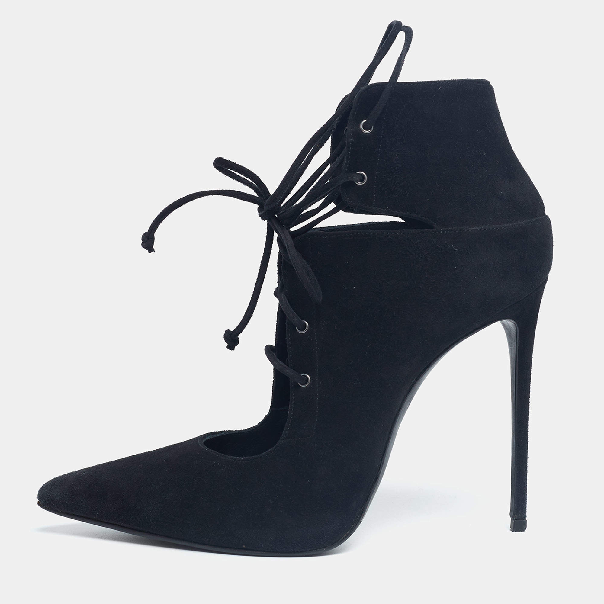 Pre Owned Le Silla Black Suede Lace-Up Ankle Booties Size 38