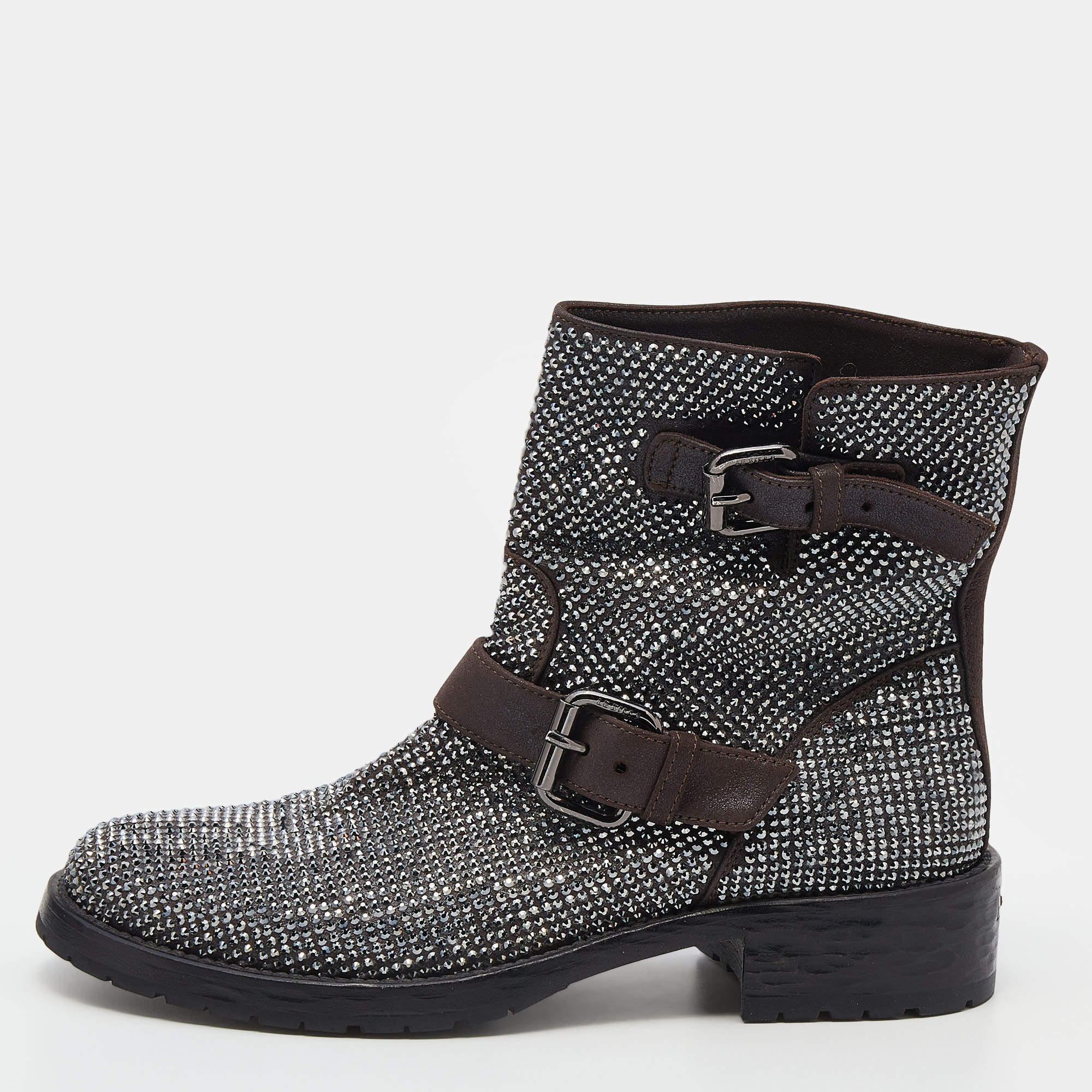 Pre Owned Le Silla Brown Embellished Leather Boots Size 37.5