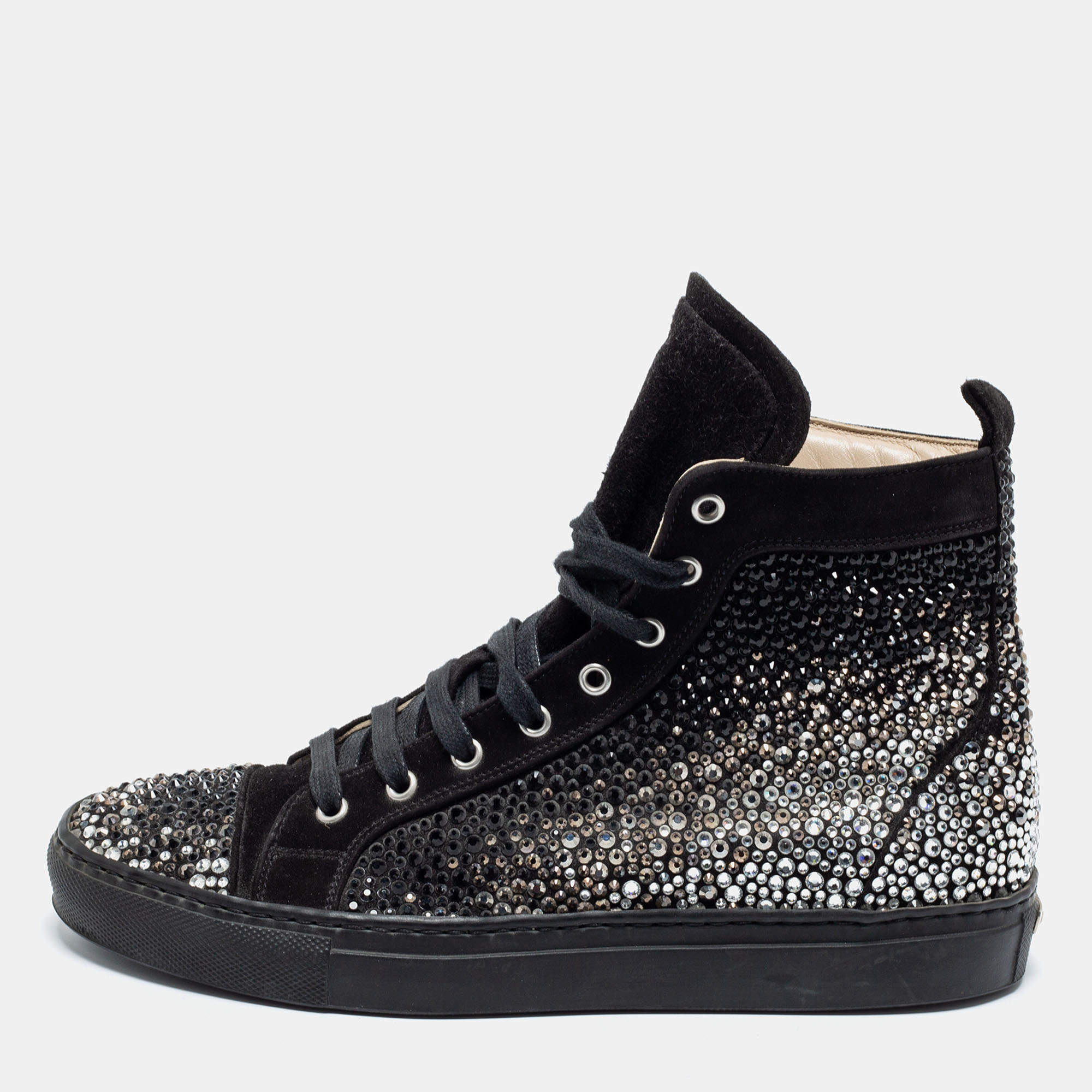 Pre Owned Le Silla Black Suede Crystal Embellished High Top Sneakers Size 38