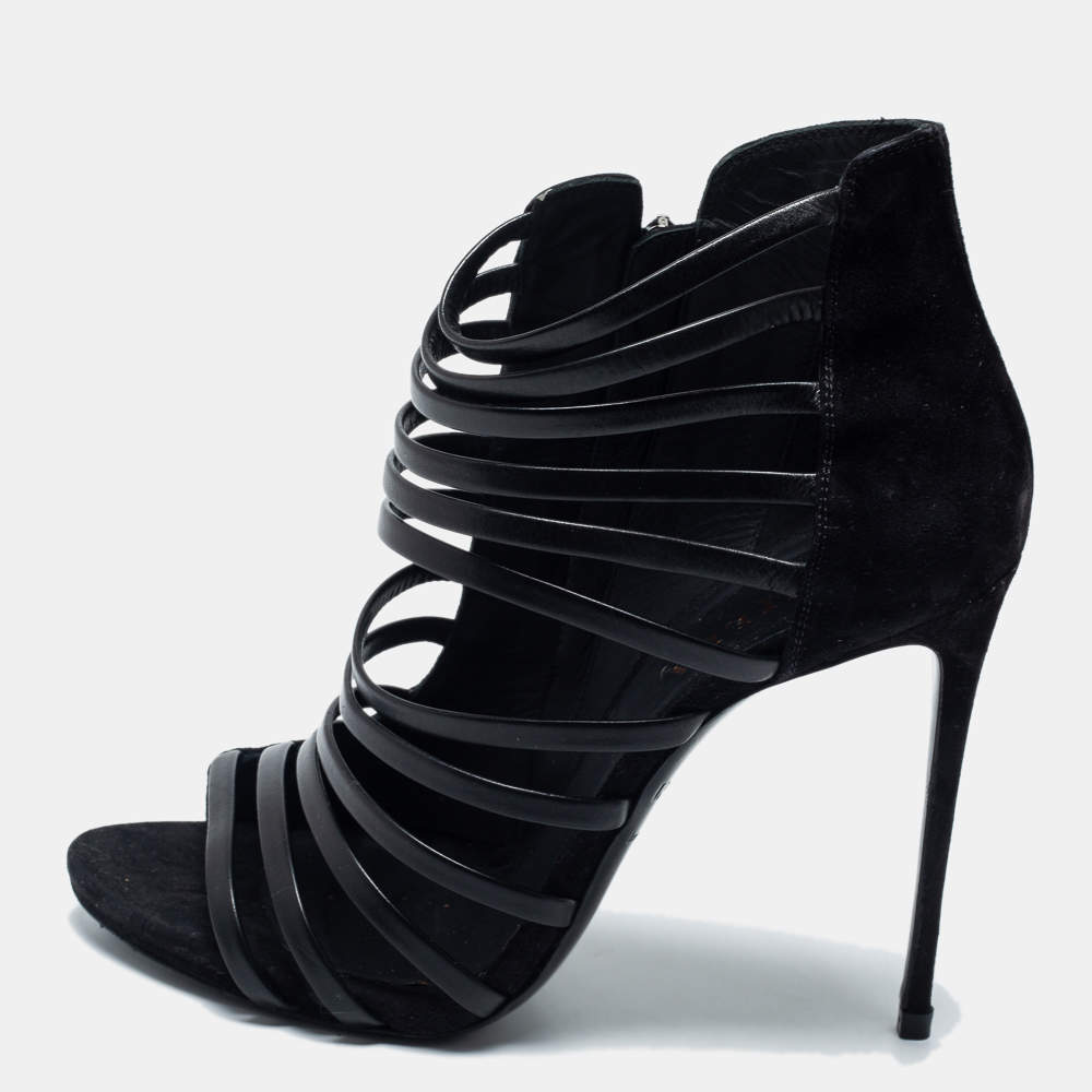 Pre Owned Le Silla Black Suede And Leather Strappy Sandals Size 39.5