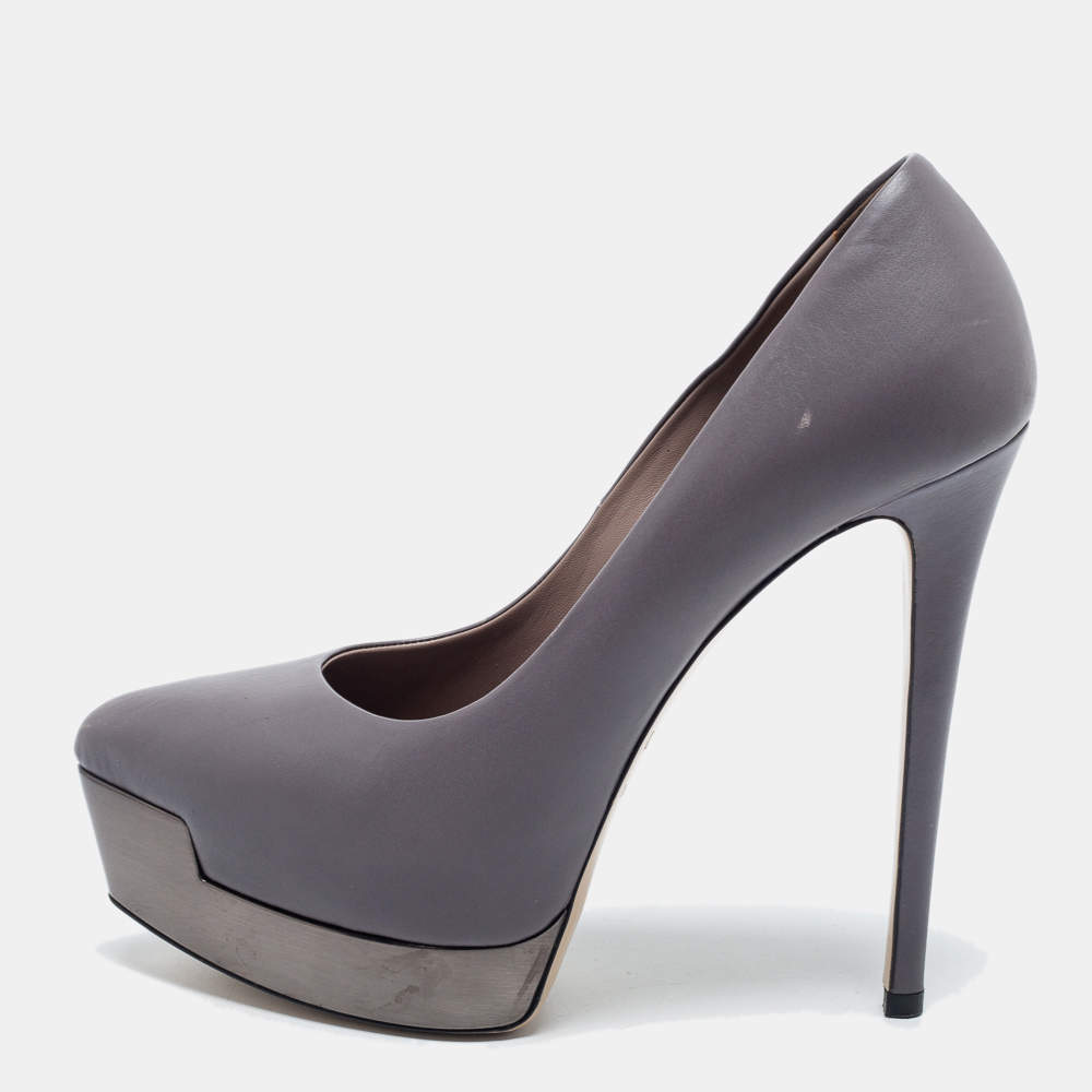 Le Silla Grey Leather Platform Pumps Size 35