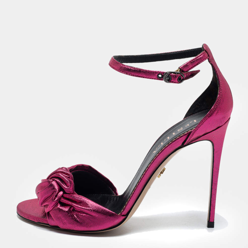 Le Silla Metallic Pink Fabric Ankle Strap Sandals Size 38