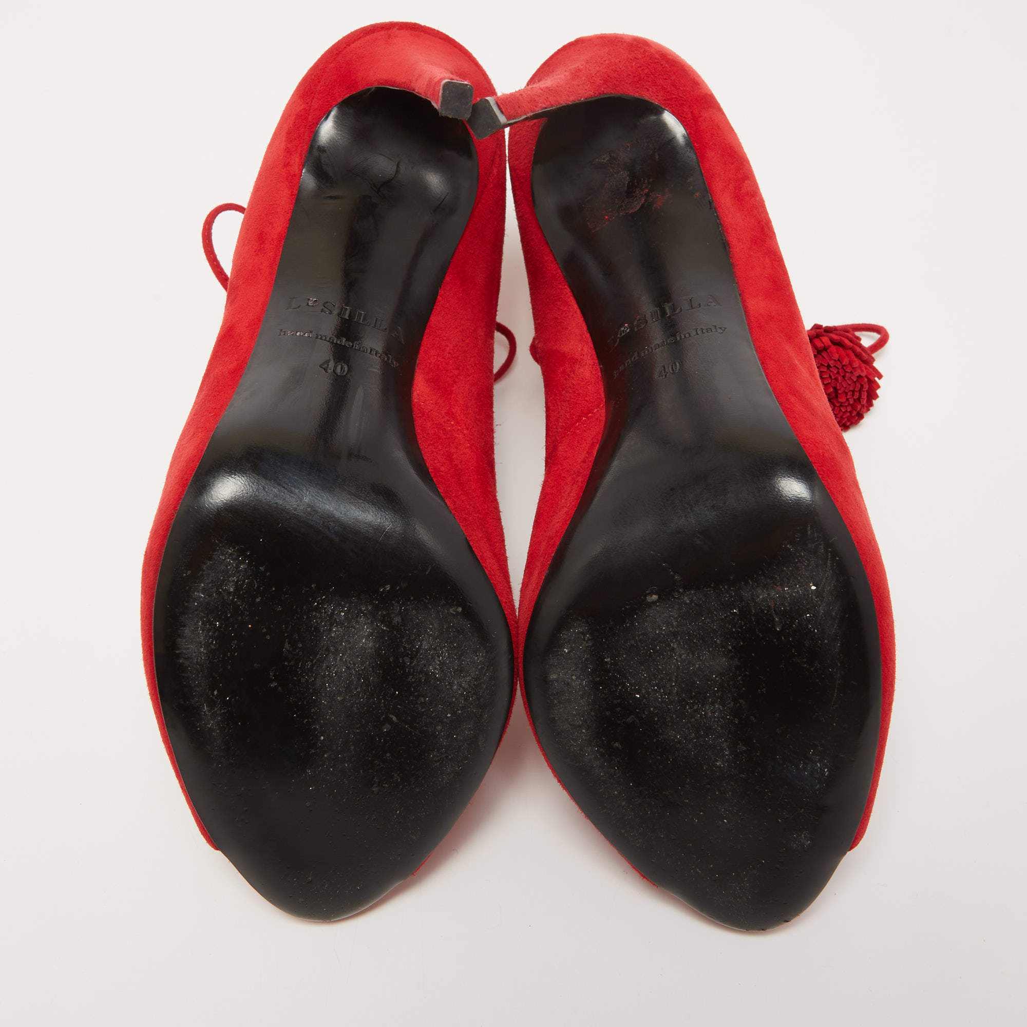 Pre Owned Le Silla Red Suede Lace Up Peep Toe Ankle Boots Size 40