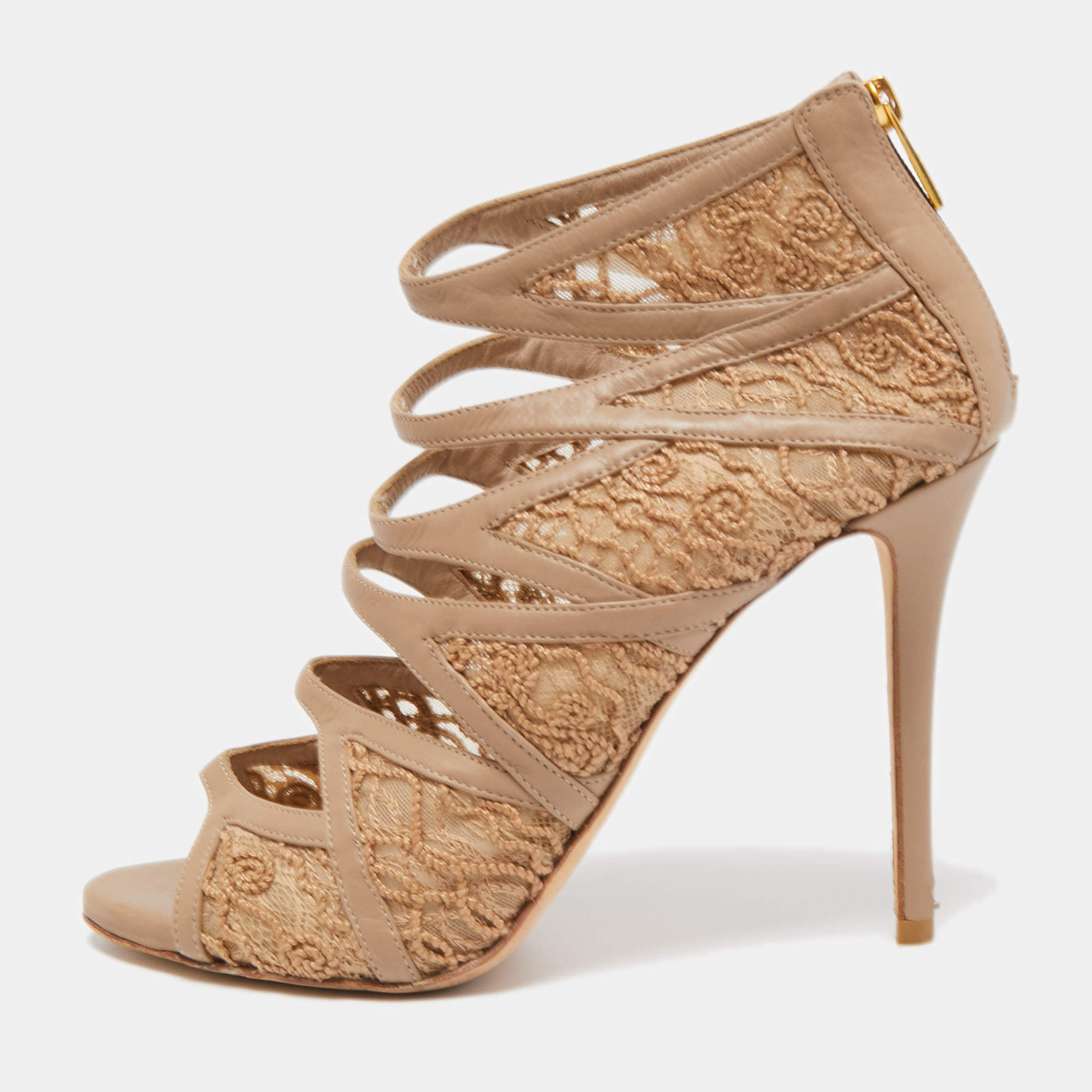 Pre Owned Le Silla Brown Leather and Mesh Strappy Sandals Size 37