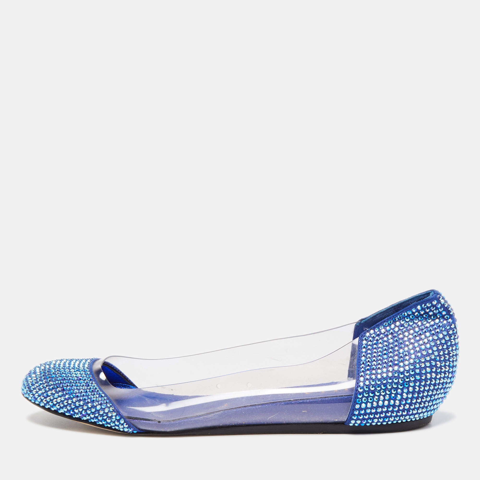 Le Silla Blue PVC Crystal Embellished Ballet Flats Size 39
