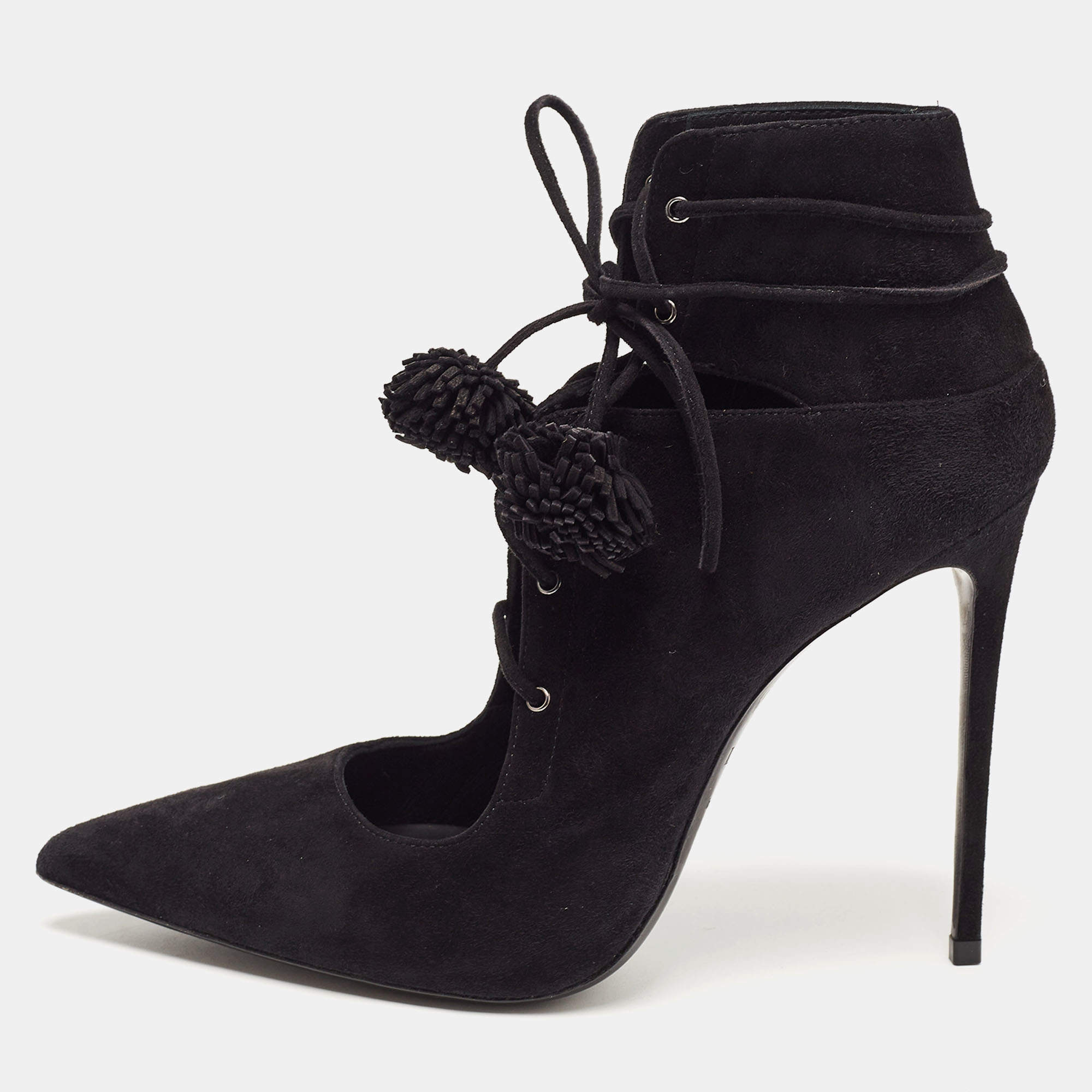 Le Silla Black Suede Lace Up Pointed Toe Ankle Booties 38.5