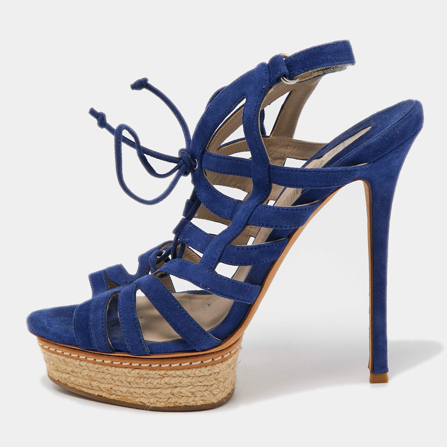 Le Silla Blue Suede Strappy Platform Sandals Size 39.5